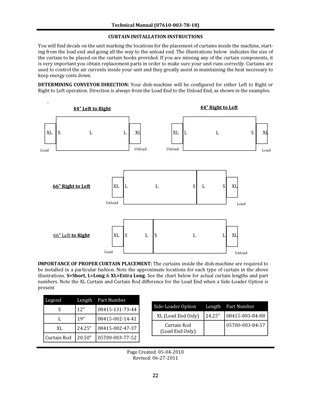 Jackson CREW 66S, CREW 44S, CREW SERIES	 RACK CONVEYOR	DISHMACHINES manual Curtain Installation Instructions, Xl S 