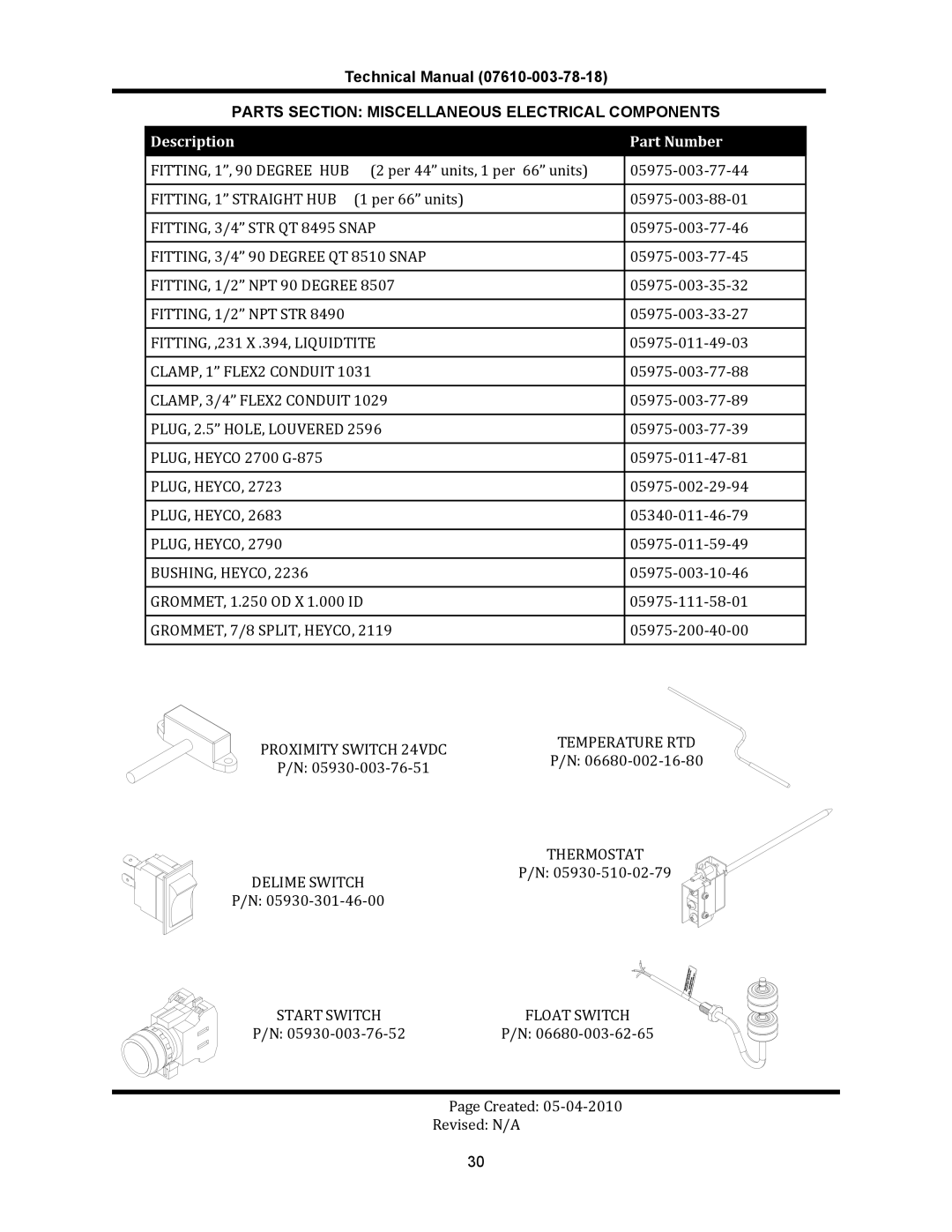 Jackson CREW 66S, CREW 44S manual Parts Section Miscellaneous Electrical Components, FITTING, 3/4 90 Degree QT 8510 Snap 