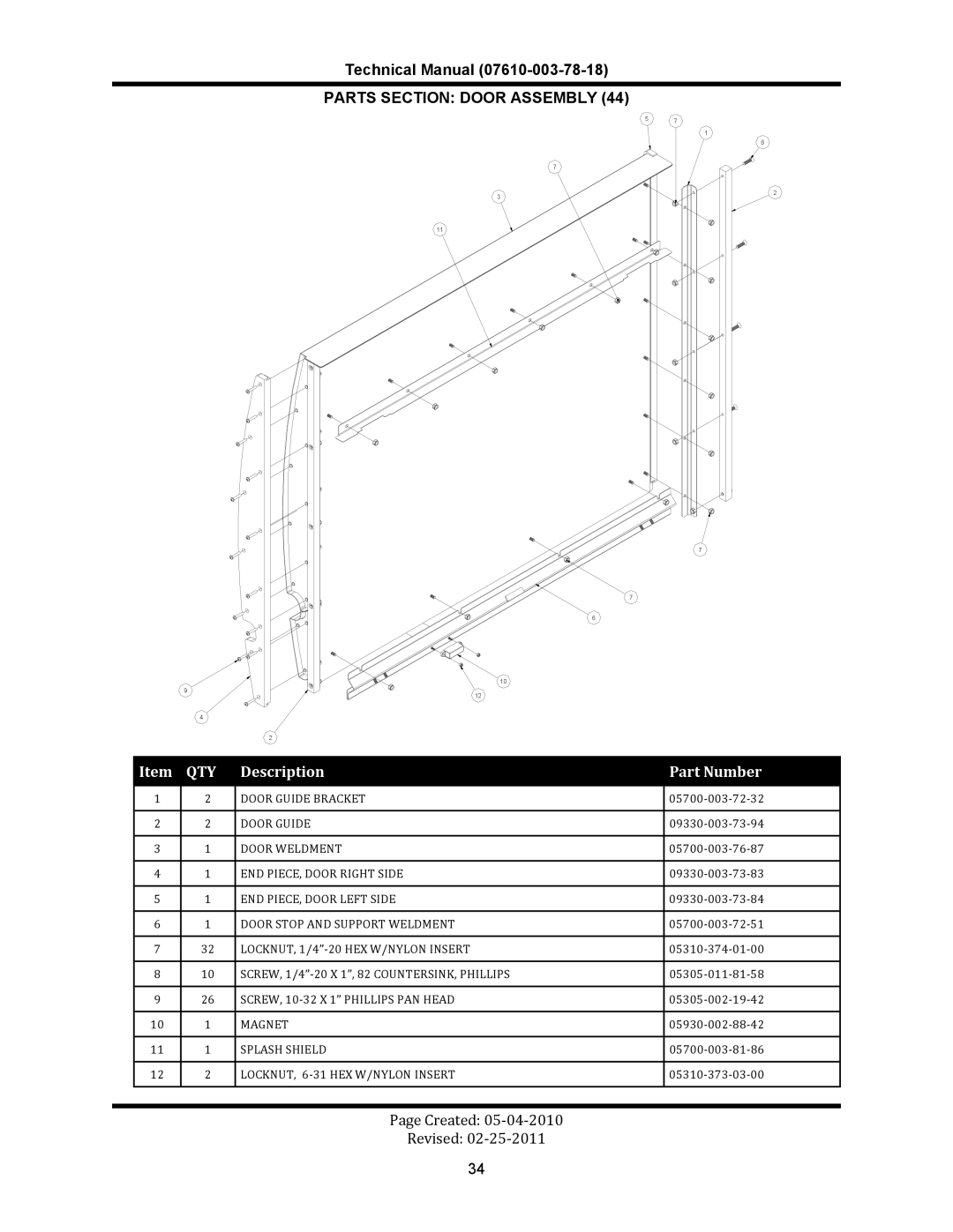 Jackson CREW SERIES	 RACK CONVEYOR	DISHMACHINES, CREW 66S, CREW 44S manual Parts Section Door Assembly 