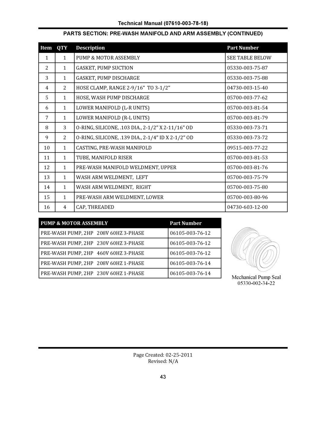 Jackson CREW 66S, CREW 44S manual Parts Section PRE-WASH Manifold and ARM Assembly, Lower Manifold R‐L Units 