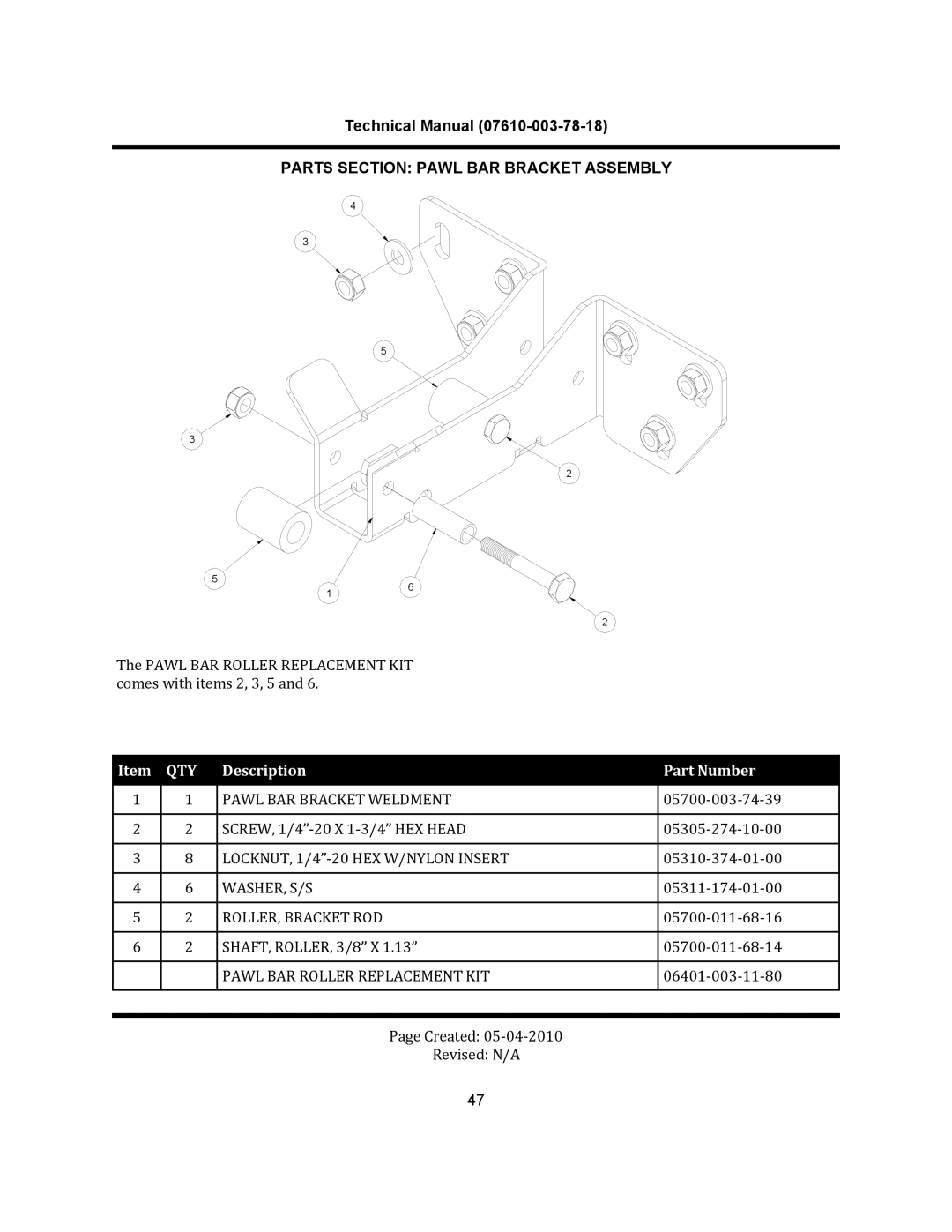 Jackson CREW 66S, CREW 44S, CREW SERIES	 RACK CONVEYOR	DISHMACHINES manual Parts Section Pawl BAR Bracket Assembly 