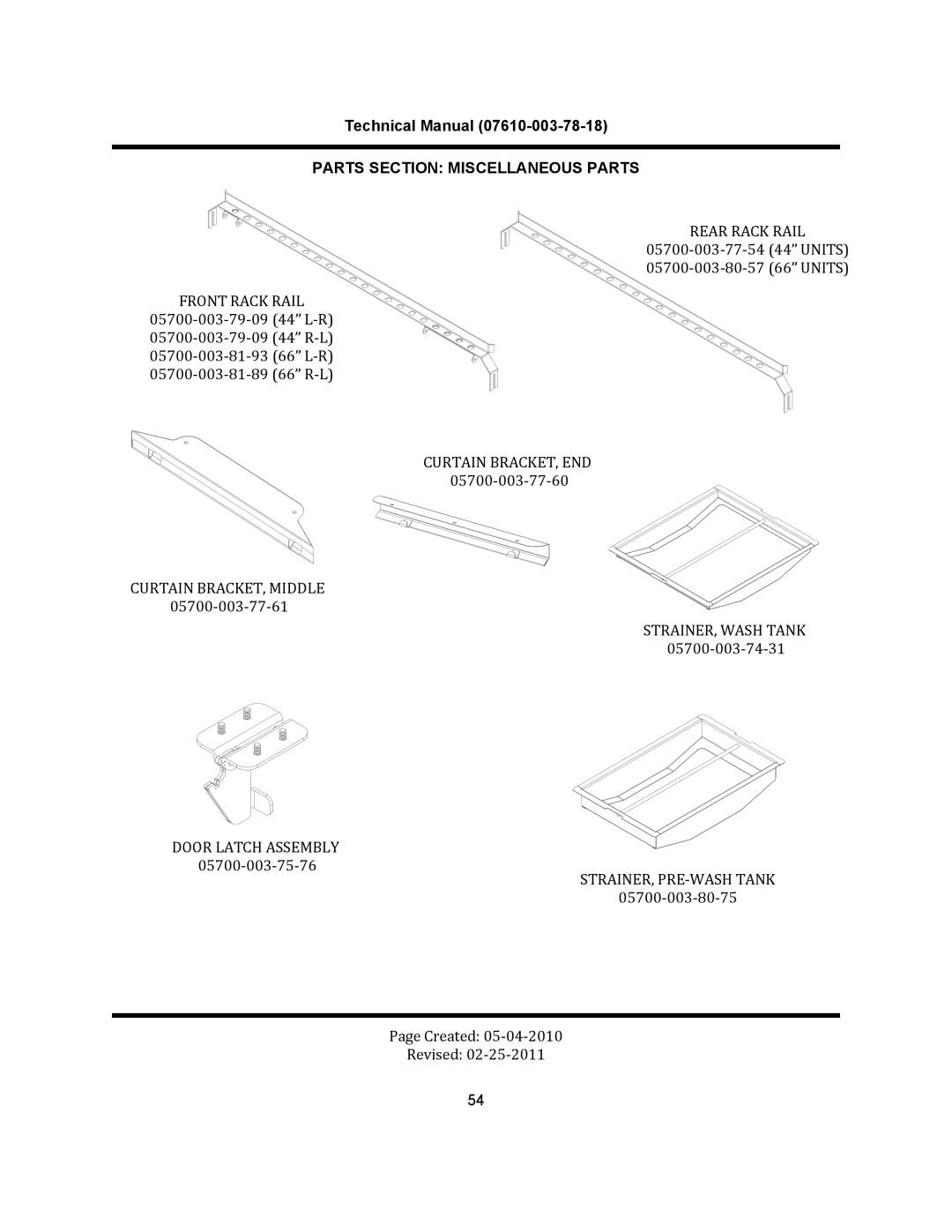 Jackson CREW SERIES	 RACK CONVEYOR	DISHMACHINES, CREW 66S, CREW 44S manual Parts Section Miscellaneous Parts, Front Rack Rail 