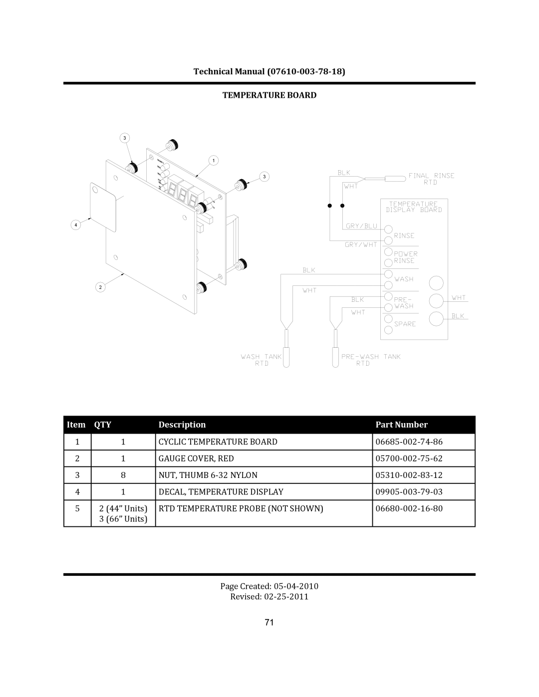 Jackson CREW 44S, CREW 66S, CREW SERIES	 RACK CONVEYOR	DISHMACHINES manual Temperature Board 