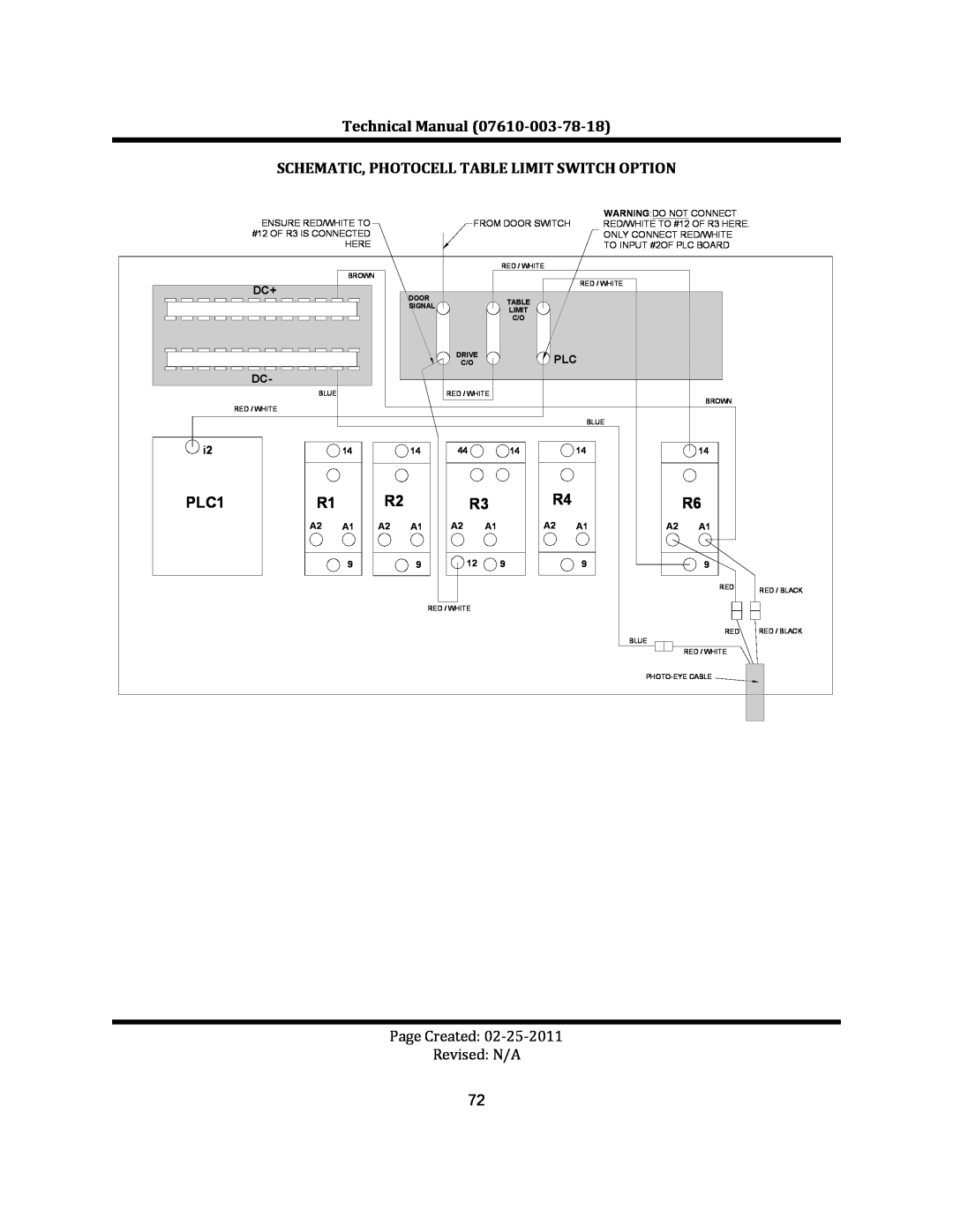 Jackson CREW 66S, CREW 44S manual Technical Manual 07610‐003‐78‐18, Schematic, Photocell Table Limit Switch Option, PLC1 