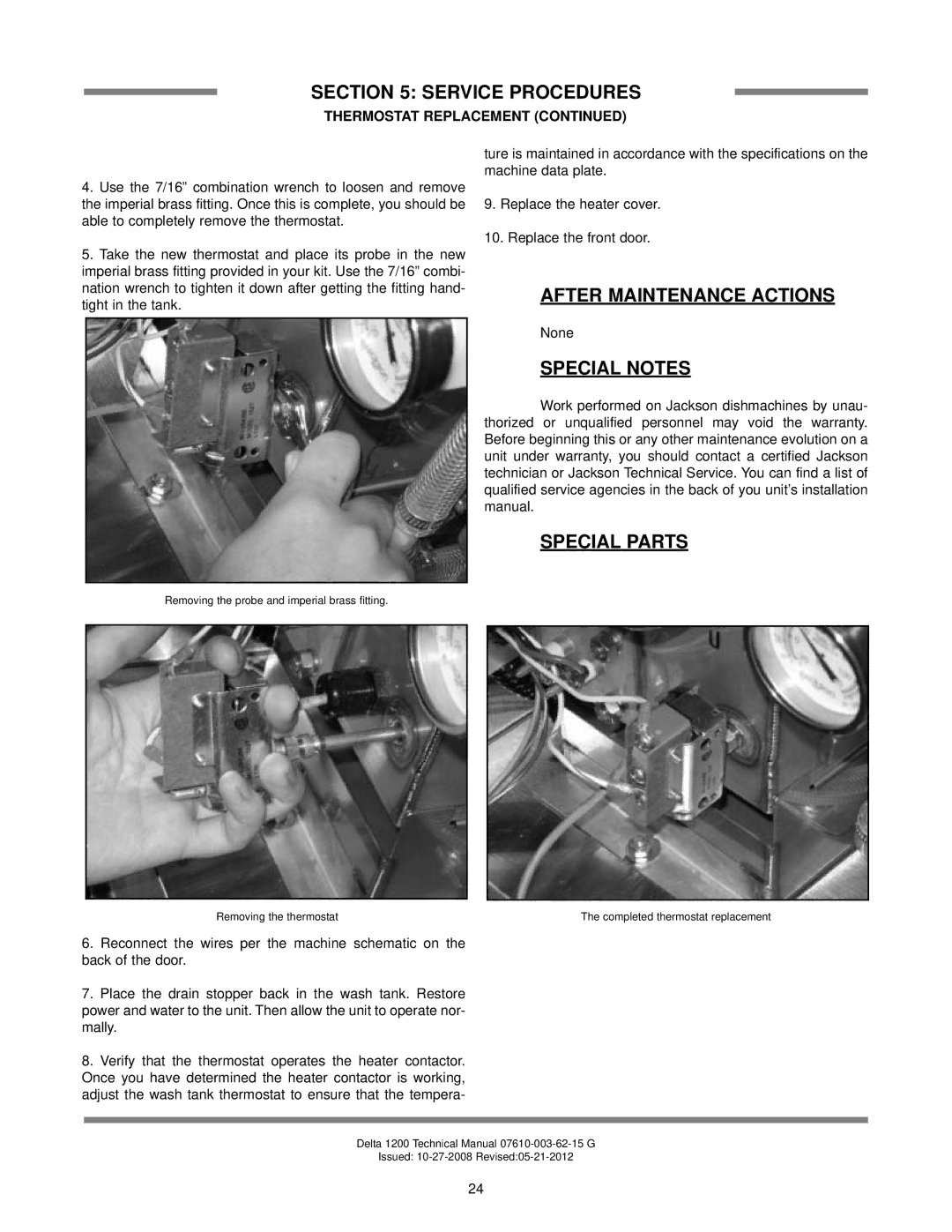 Jackson Chemical Sanitizing Glasswasher Dishmachine Series, Delta 1200 technical manual None 