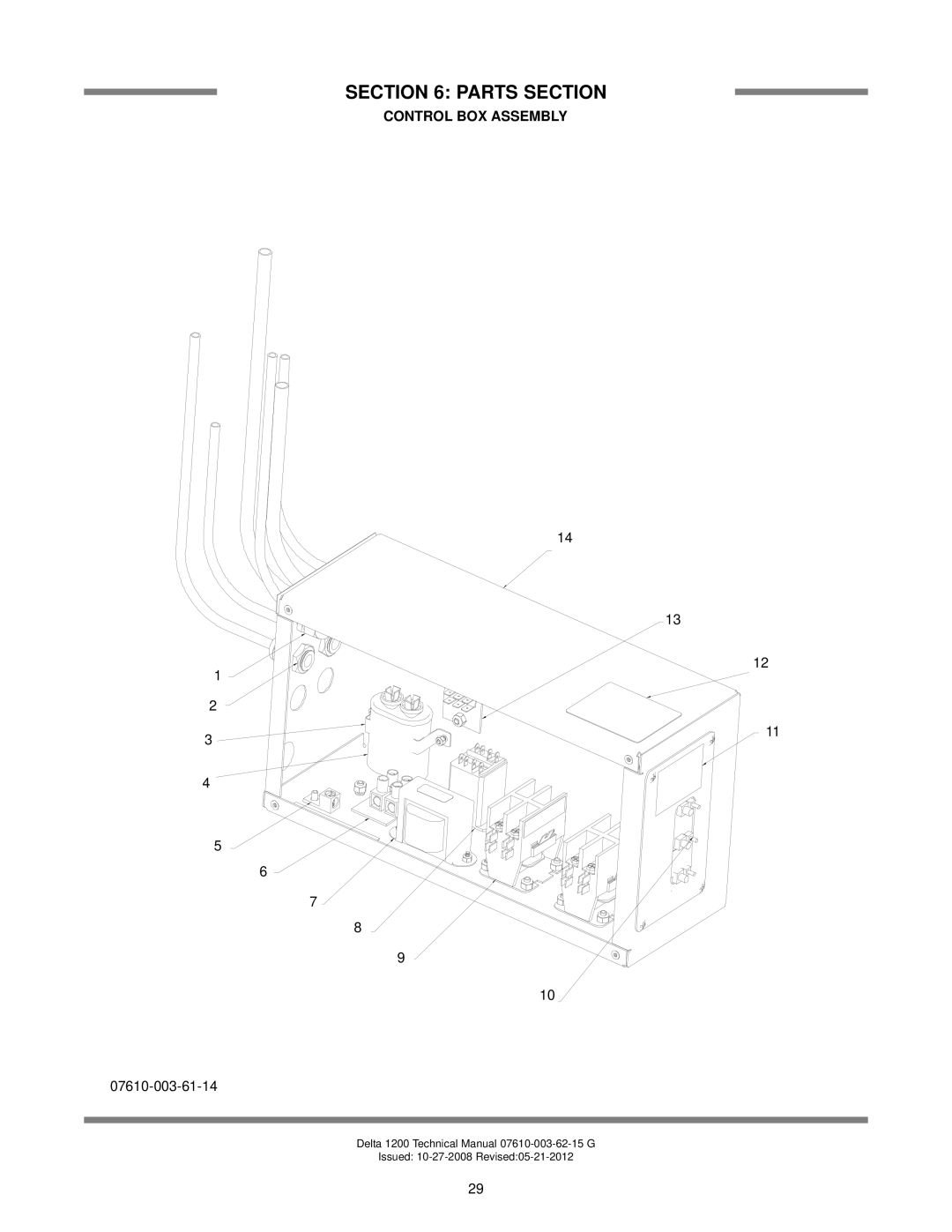 Jackson Delta 1200, Chemical Sanitizing Glasswasher Dishmachine Series technical manual Parts Section, Control BOX Assembly 