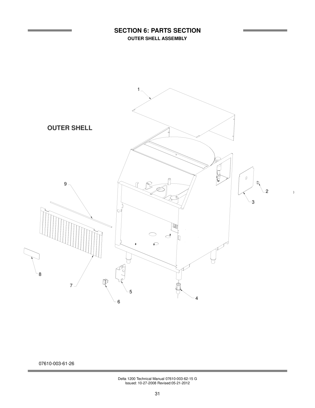 Jackson Delta 1200, Chemical Sanitizing Glasswasher Dishmachine Series technical manual Outer Shell Assembly 