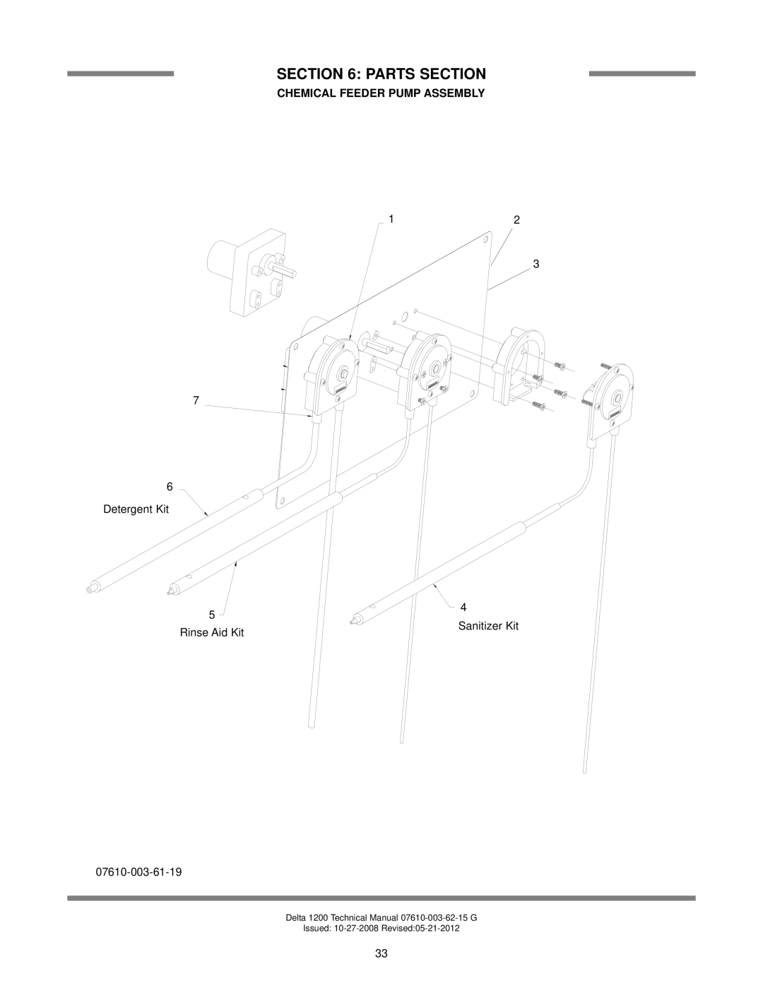 Jackson Delta 1200, Chemical Sanitizing Glasswasher Dishmachine Series technical manual Chemical Feeder Pump Assembly 