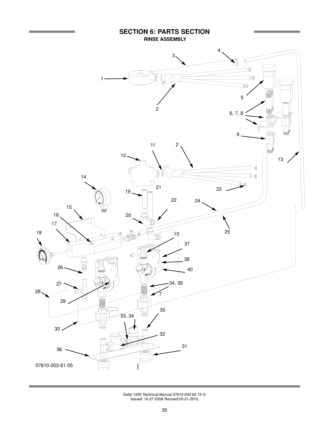 Jackson Delta 1200, Chemical Sanitizing Glasswasher Dishmachine Series technical manual Rinse Assembly 