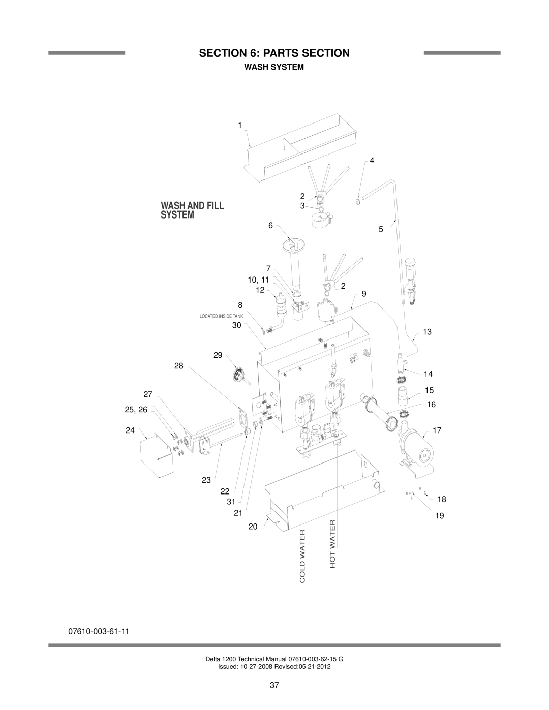 Jackson Delta 1200, Chemical Sanitizing Glasswasher Dishmachine Series technical manual Wash and Fill System, Wash System 