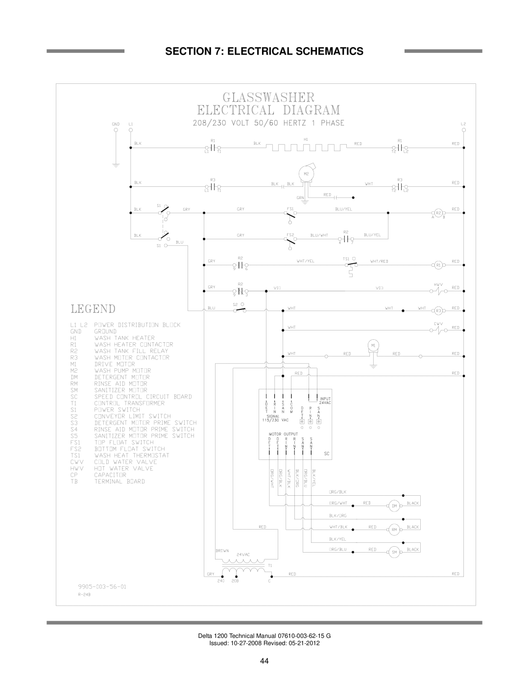 Jackson Chemical Sanitizing Glasswasher Dishmachine Series, Delta 1200 technical manual Electrical Schematics 