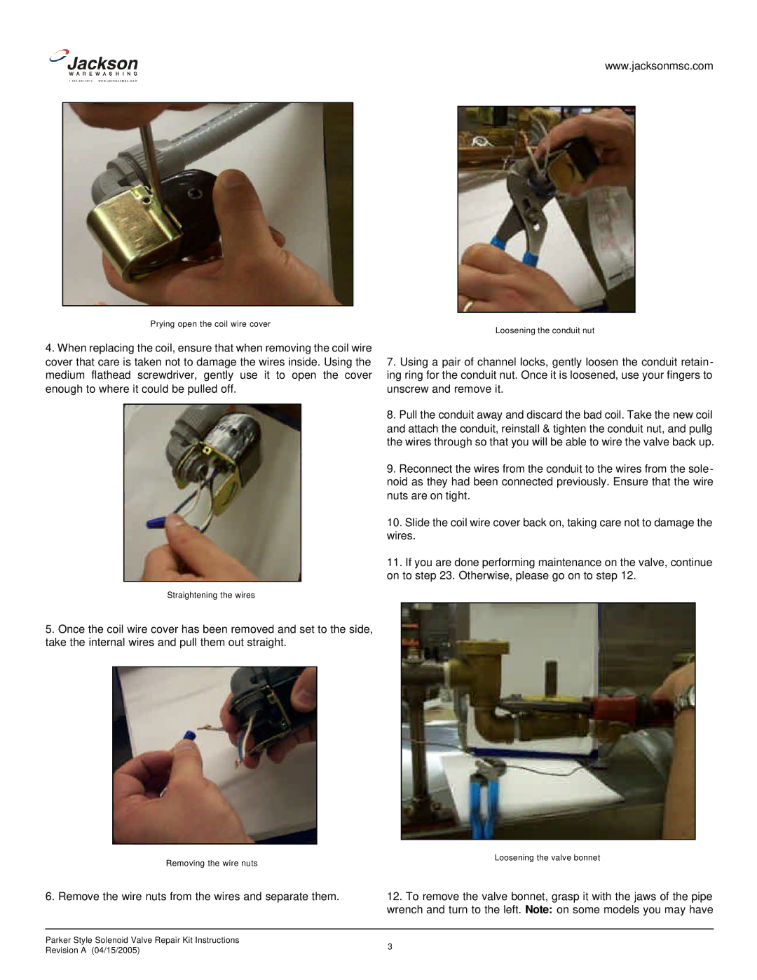 Jackson Dishmachine Component manual Prying open the coil wire cover 