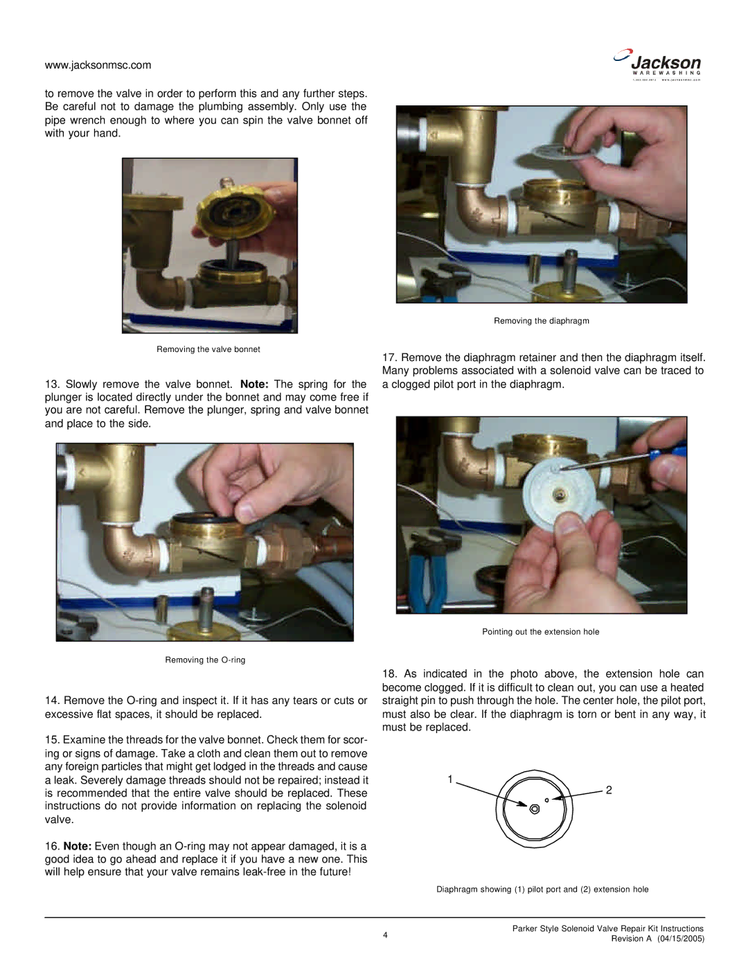 Jackson Dishmachine Component manual Removing the valve bonnet 