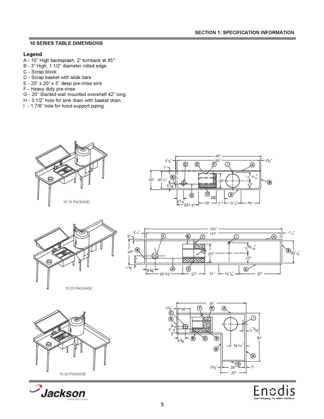 Jackson 10APRB, dishmachines, 10AB, 10U technical manual Specification Information Series Table Dimensions 