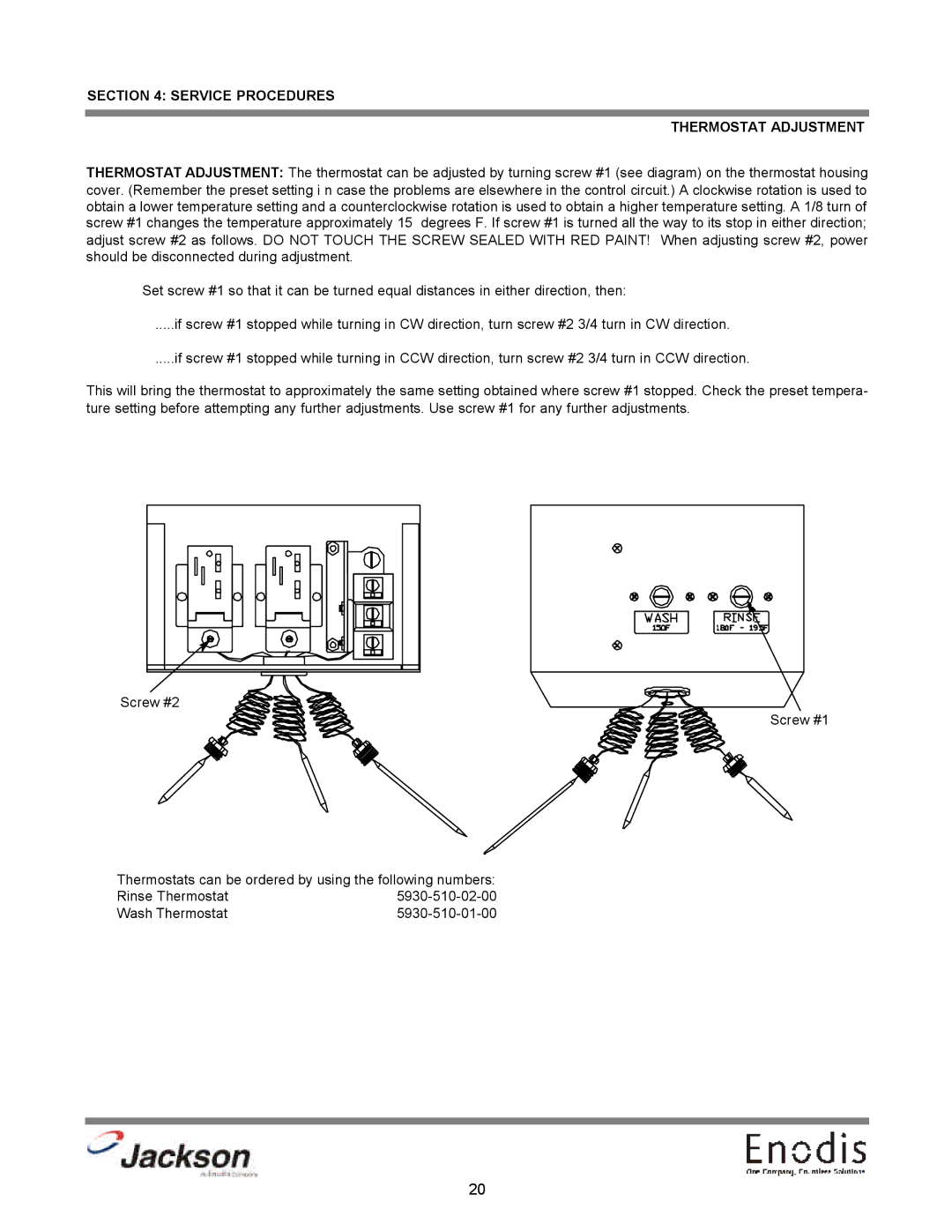 Jackson 10APRB, dishmachines, 10AB, 10U technical manual Service Procedures Thermostat Adjustment 