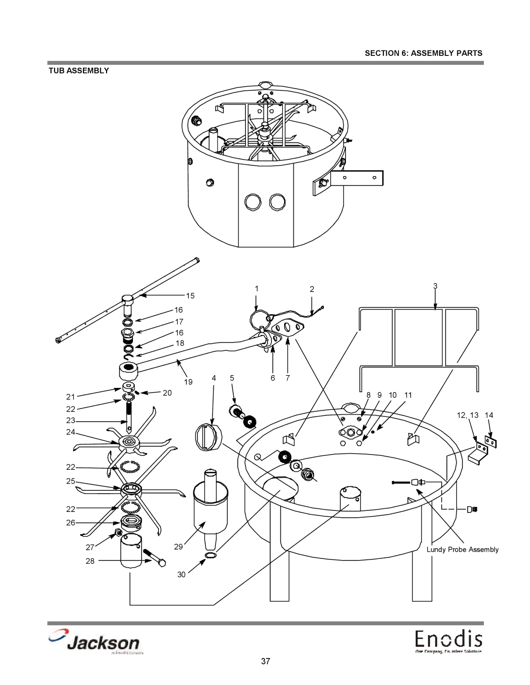 Jackson 10AB, dishmachines, 10APRB, 10U technical manual Assembly Parts TUB Assembly 