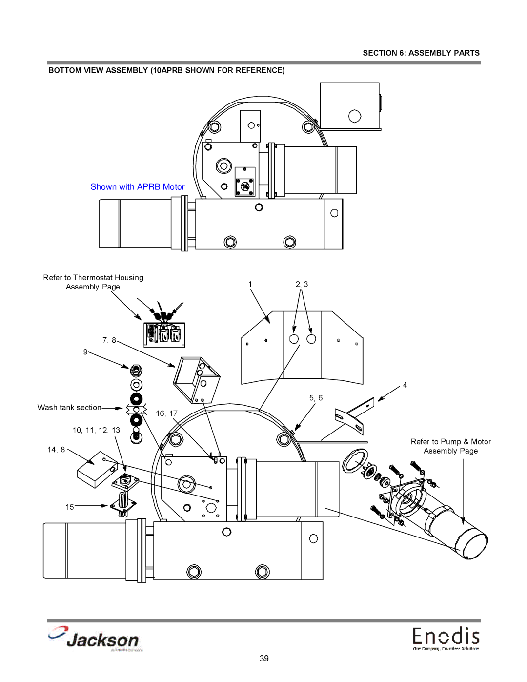 Jackson dishmachines, 10APRB, 10AB, 10U technical manual Shown with Aprb Motor 