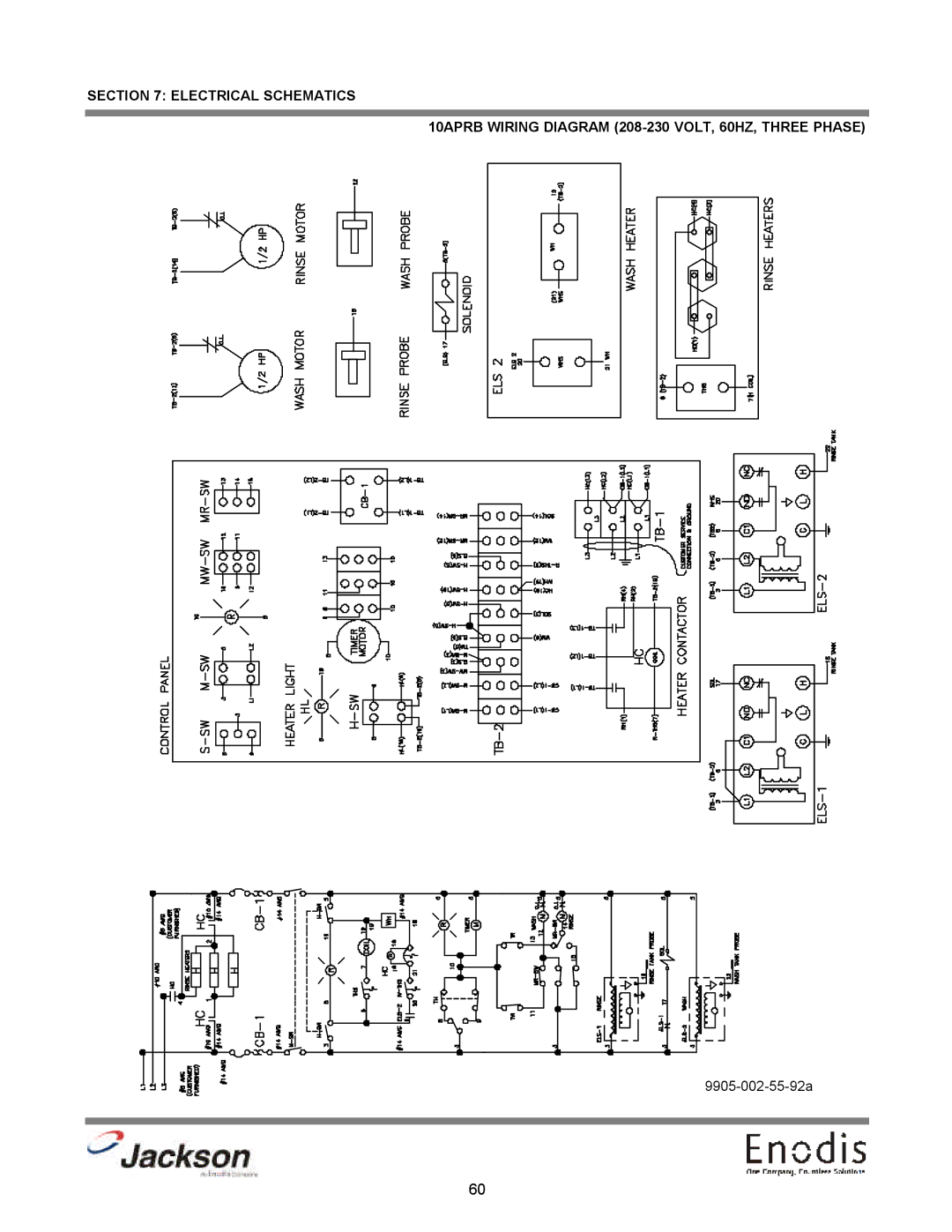 Jackson 10APRB, dishmachines, 10AB, 10U technical manual 9905-002-55-92a 