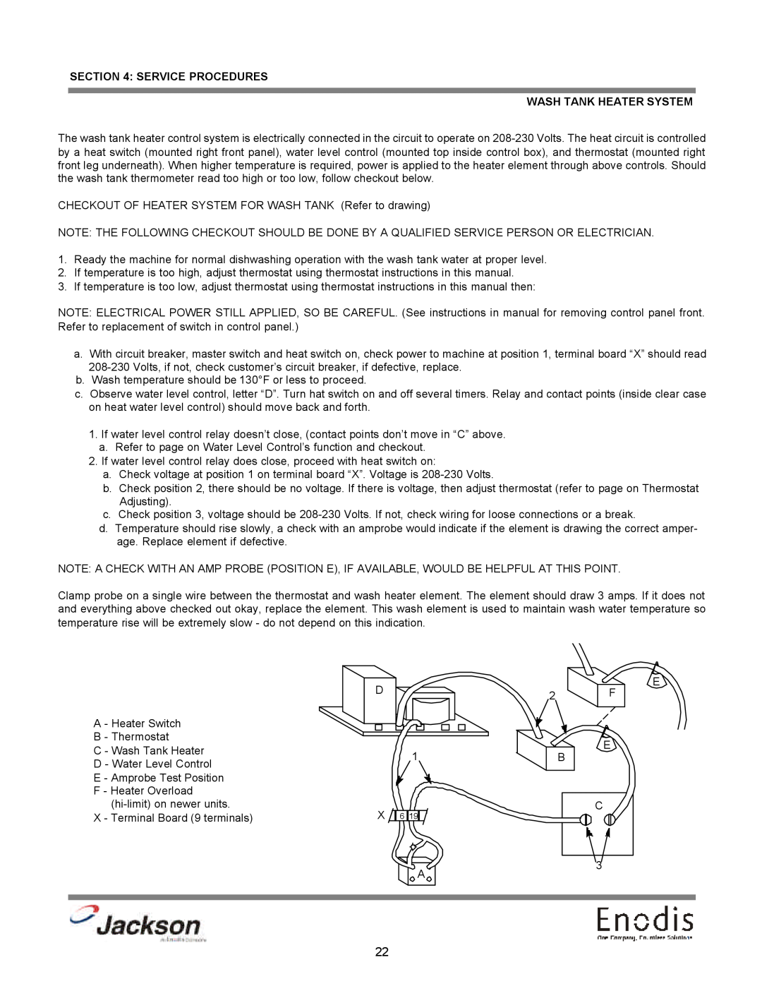 Jackson 10AB, dishmachines, 10APRB, 10U technical manual Service Procedures Wash Tank Heater System 