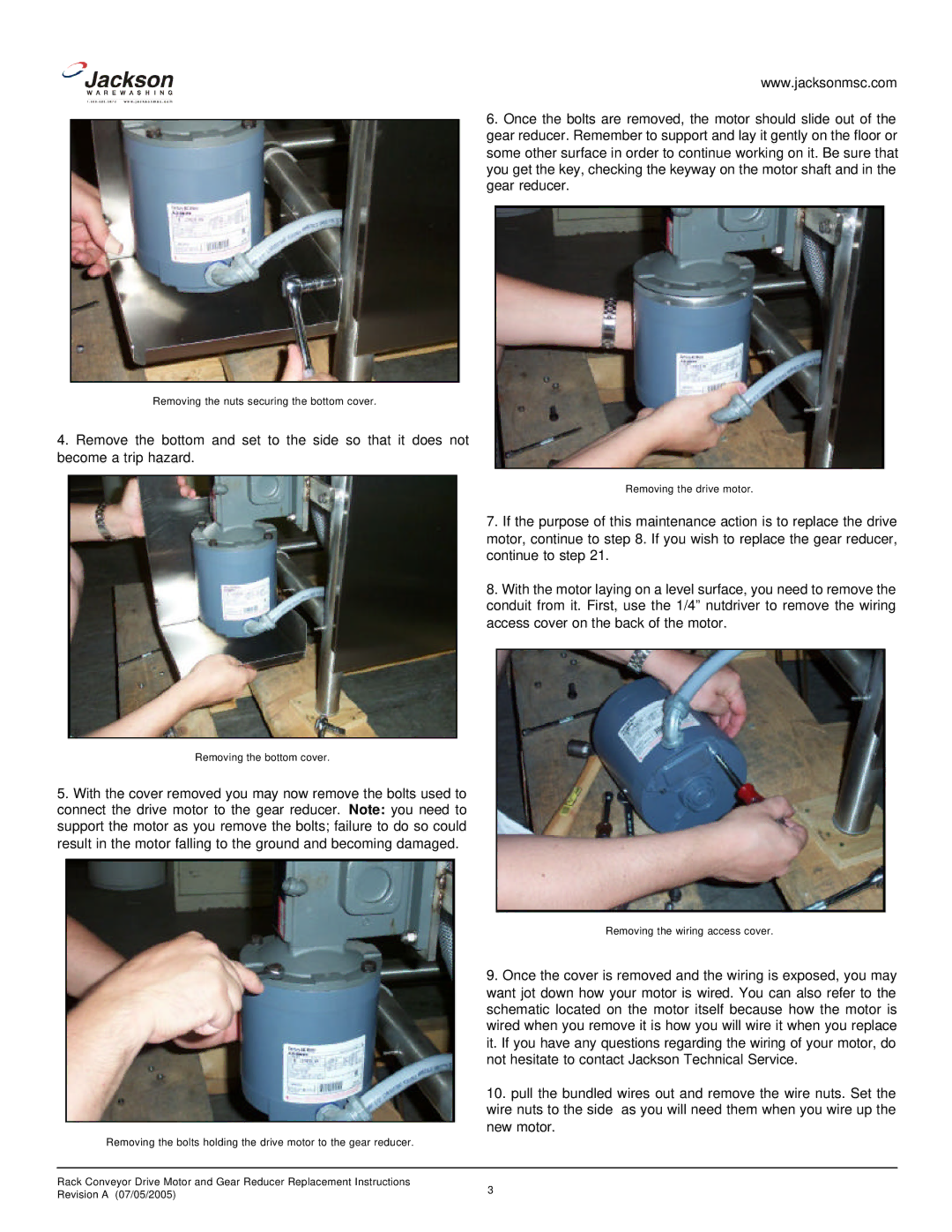 Jackson Drive Motor & Gear Reducer, 07610-003-08-78 A manual Removing the nuts securing the bottom cover 