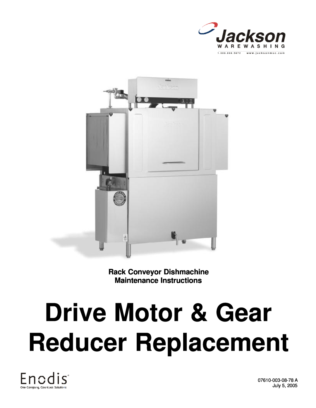 Jackson manual Drive Motor & Gear Reducer Replacement, Rack Conveyor Dishmachine Maintenance Instructions 