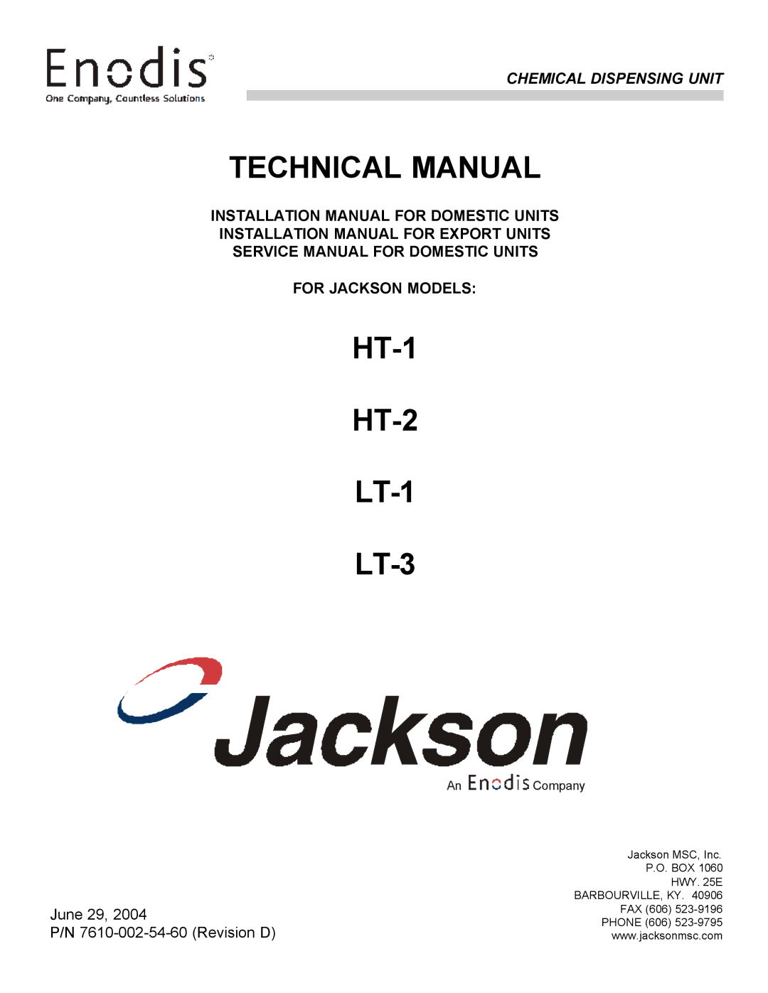 Jackson LT-3, HT-2, HT-1, LT-1 technical manual Technical Manual 