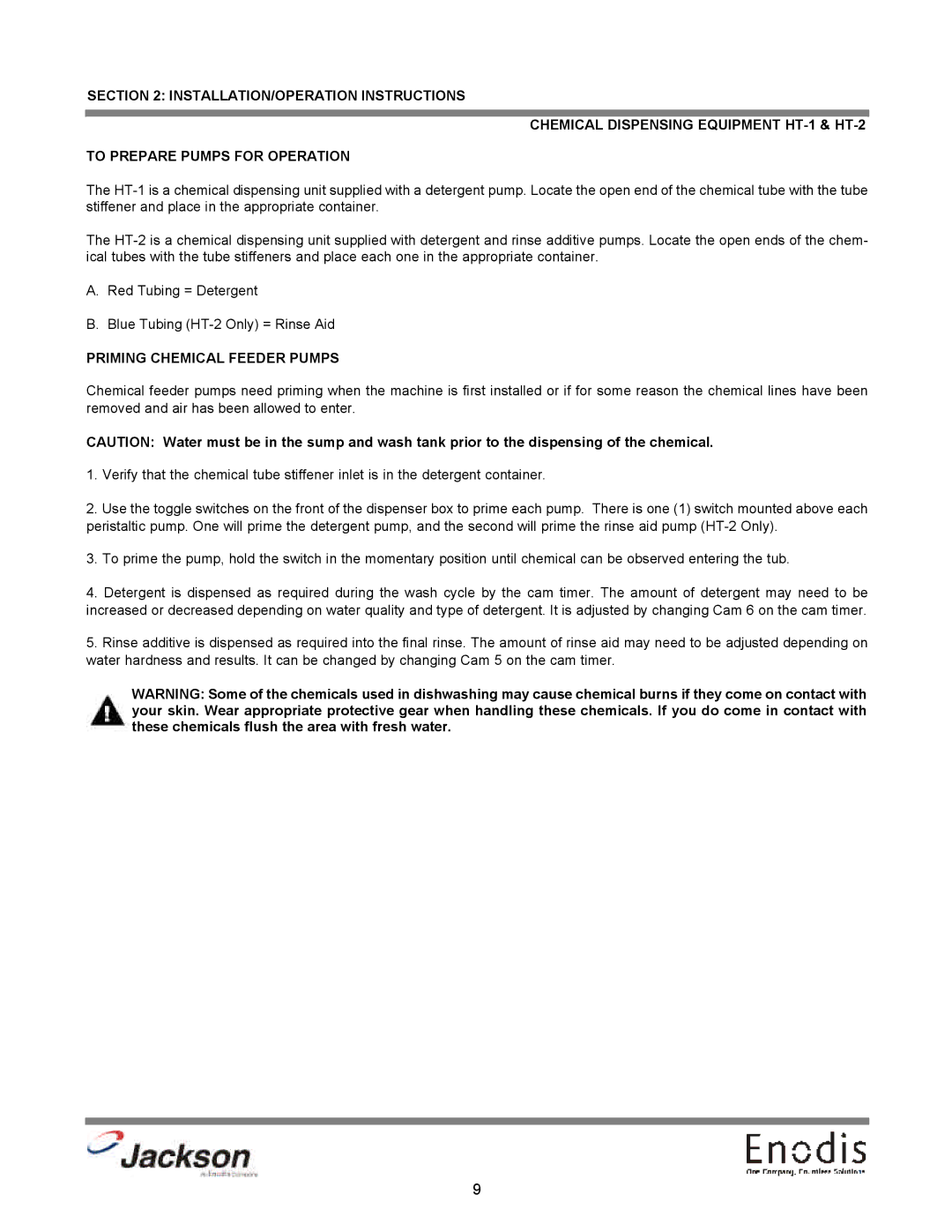 Jackson HT-1, HT-2, LT-3, LT-1 technical manual Priming Chemical Feeder Pumps 