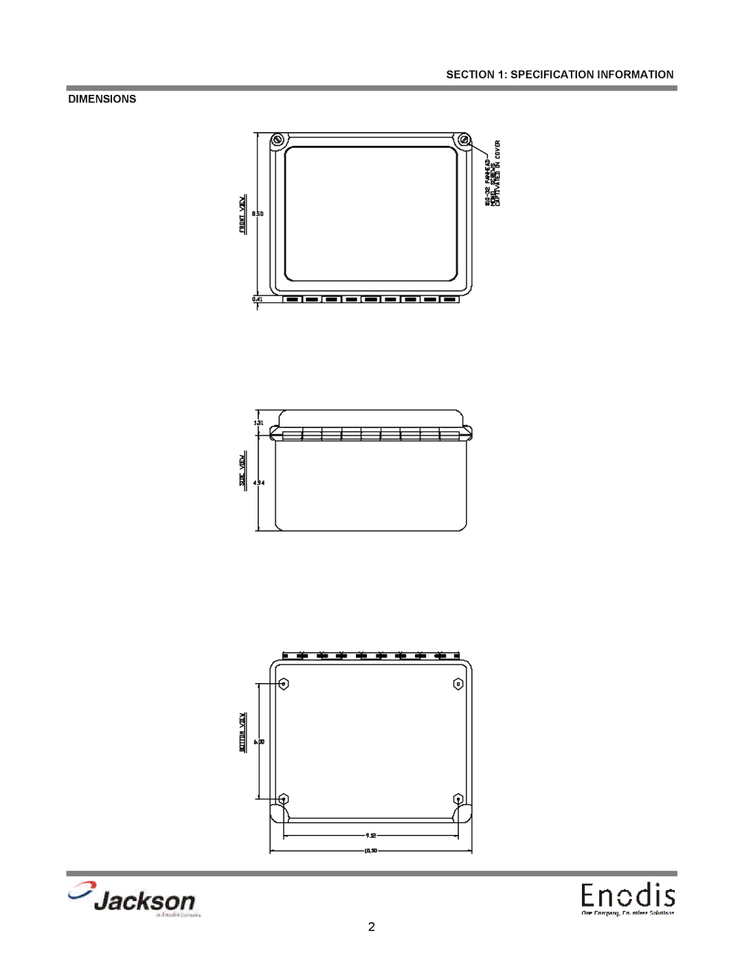 Jackson LT-1, HT-2, LT-3, HT-1 technical manual Specification Information Dimensions 