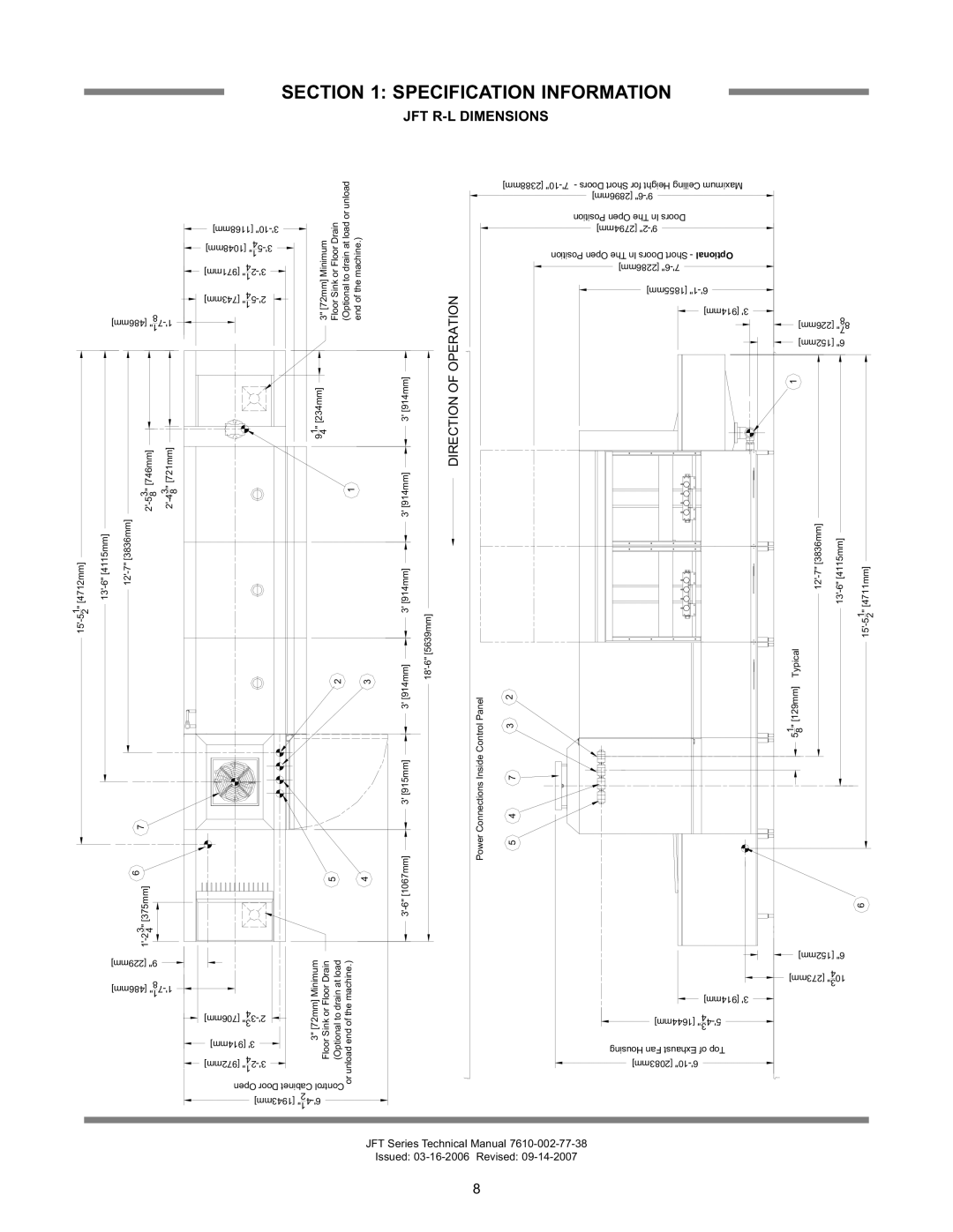 Jackson JFT-S technical manual Specification Information, JFT R-L Dimensions 