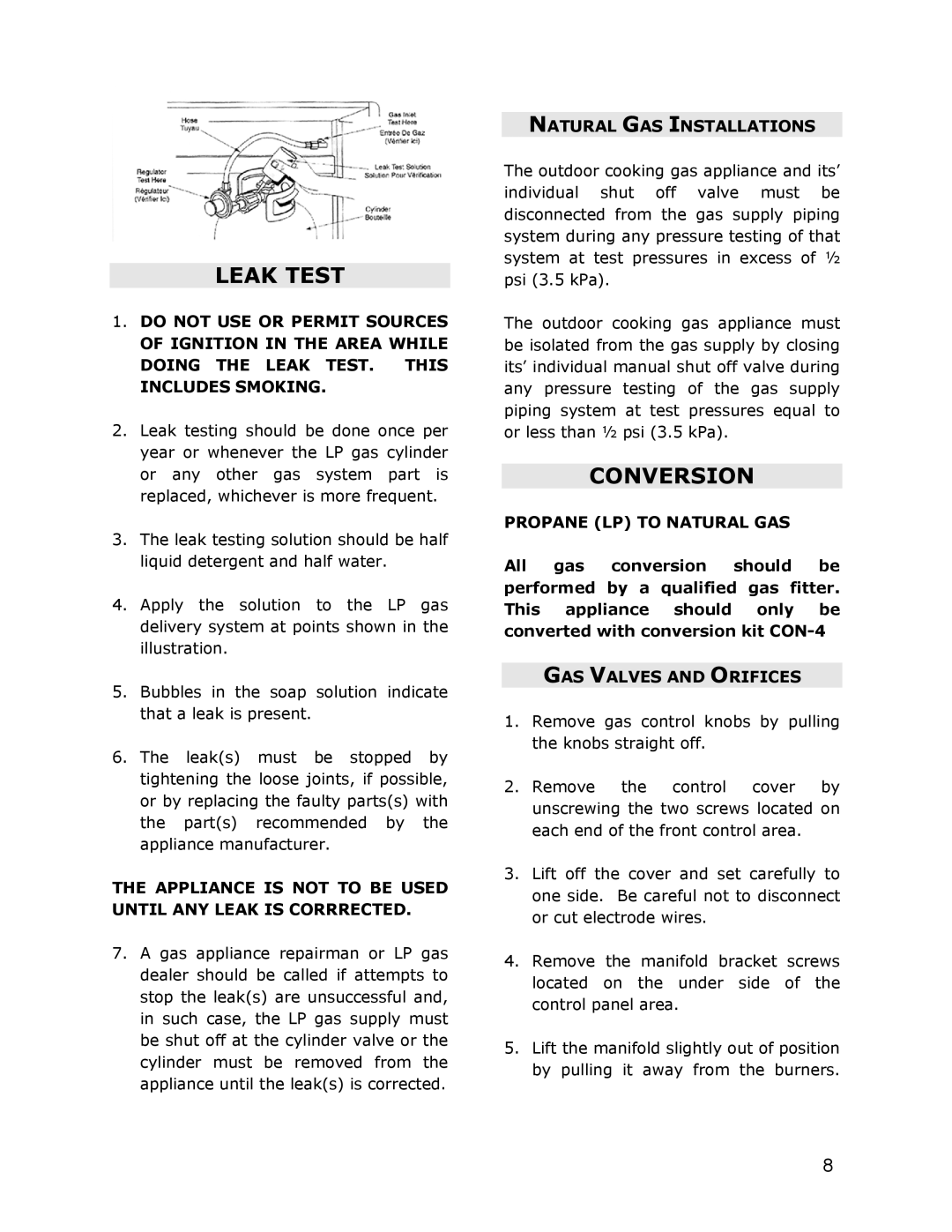 Jackson JG3, JG4 owner manual Leak Test, Conversion 