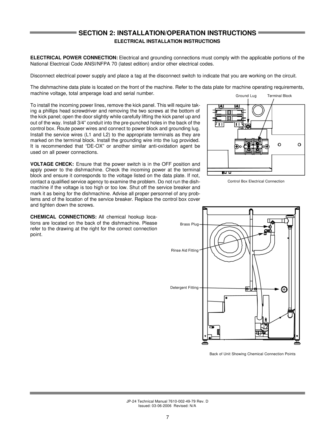 Jackson jp-24b, JP-24BF, JP-24F technical manual Electrical Installation Instructions, Installation/Operation Instructions 