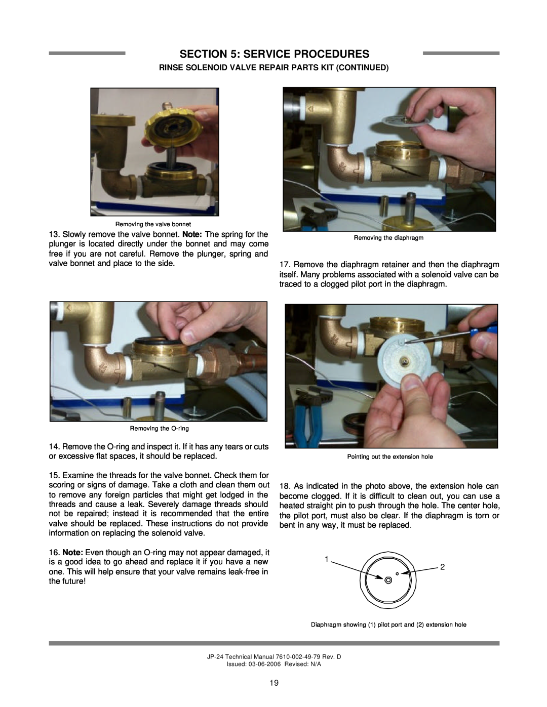 Jackson jp-24b, JP-24BF, JP-24F technical manual Service Procedures, Rinse Solenoid Valve Repair Parts Kit Continued 