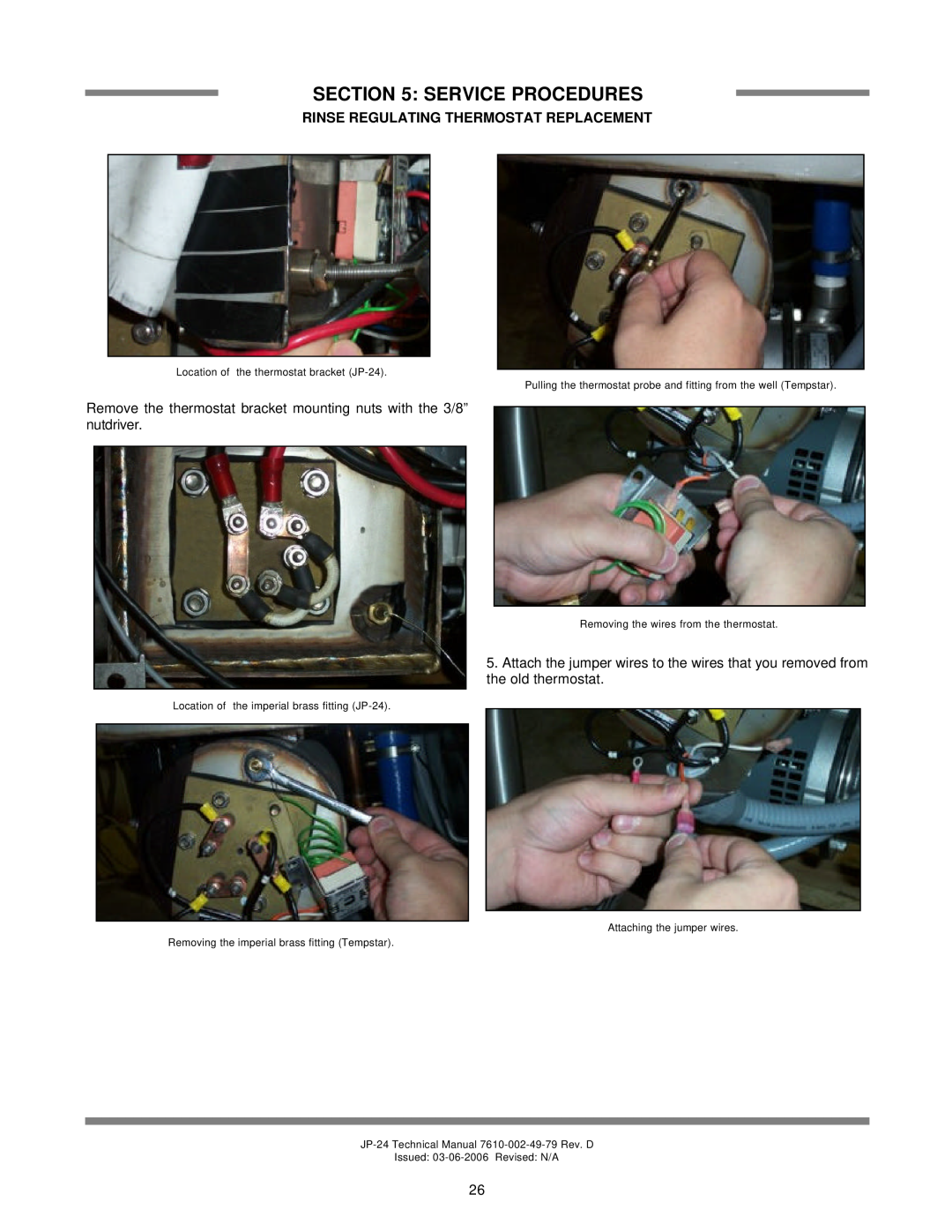 Jackson JP-24F, jp-24b, JP-24BF technical manual Service Procedures, Rinse Regulating Thermostat Replacement 
