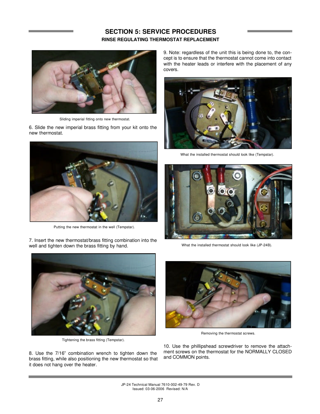 Jackson jp-24b, JP-24BF, JP-24F technical manual Service Procedures, Rinse Regulating Thermostat Replacement 