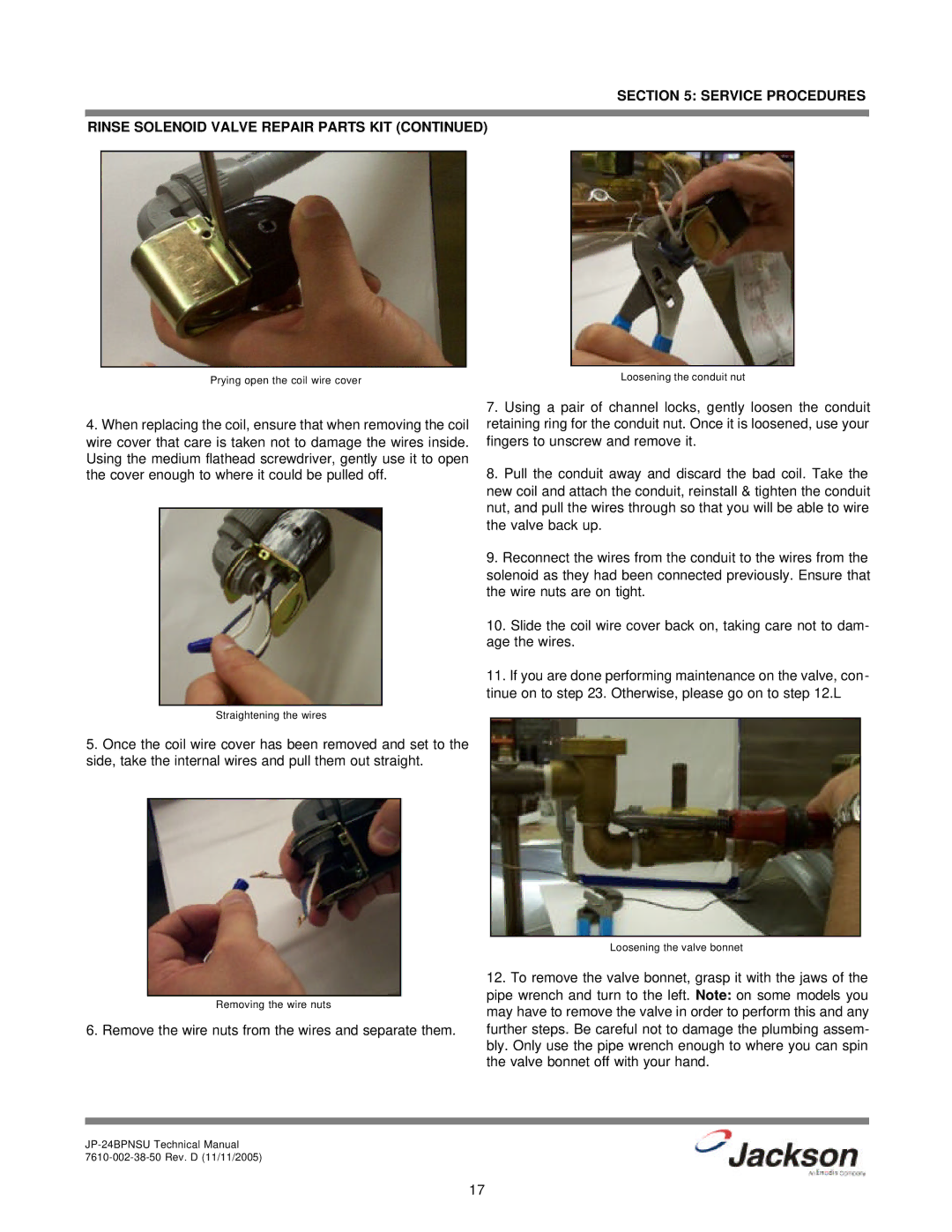 Jackson JP-24BPNSU technical manual Remove the wire nuts from the wires and separate them 