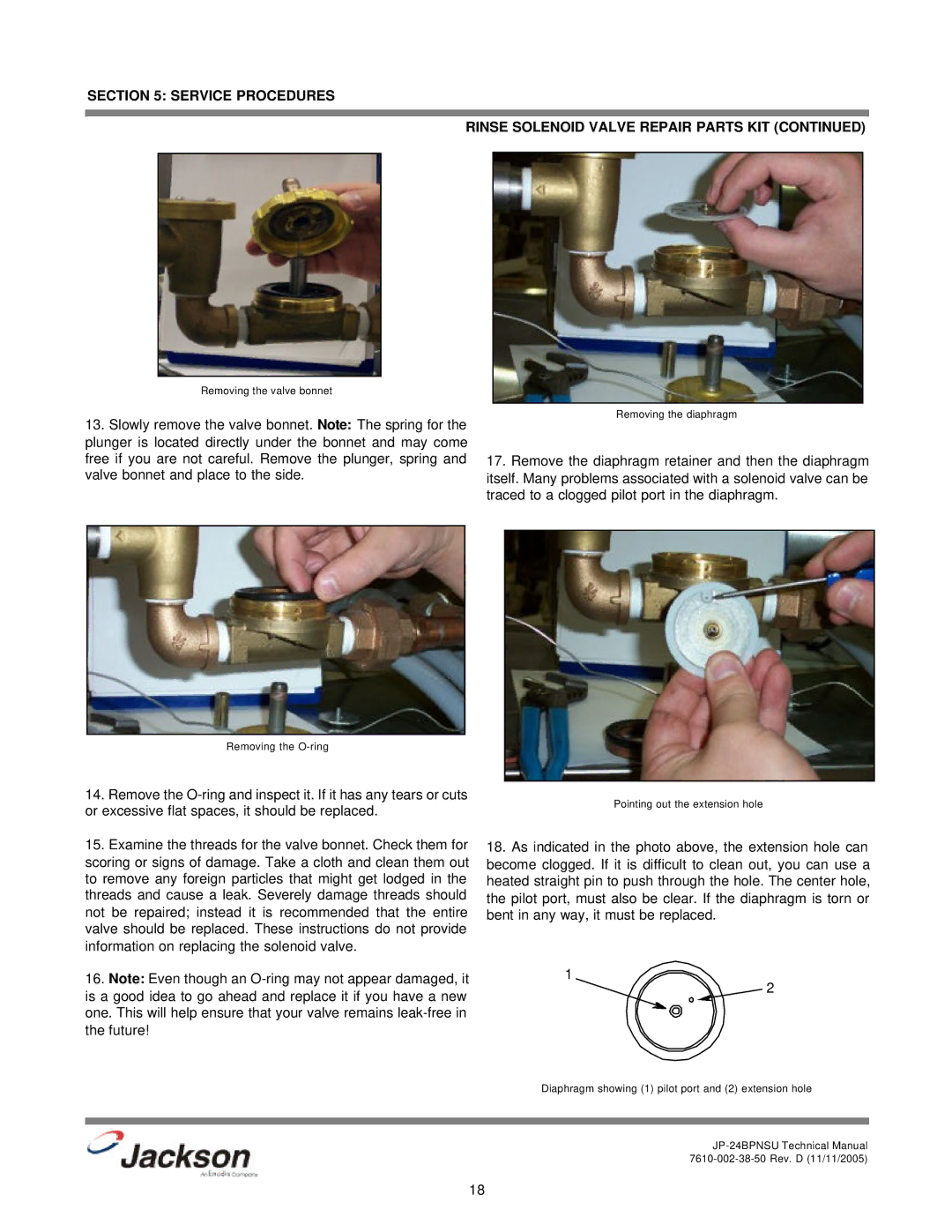 Jackson JP-24BPNSU technical manual Removing the valve bonnet 