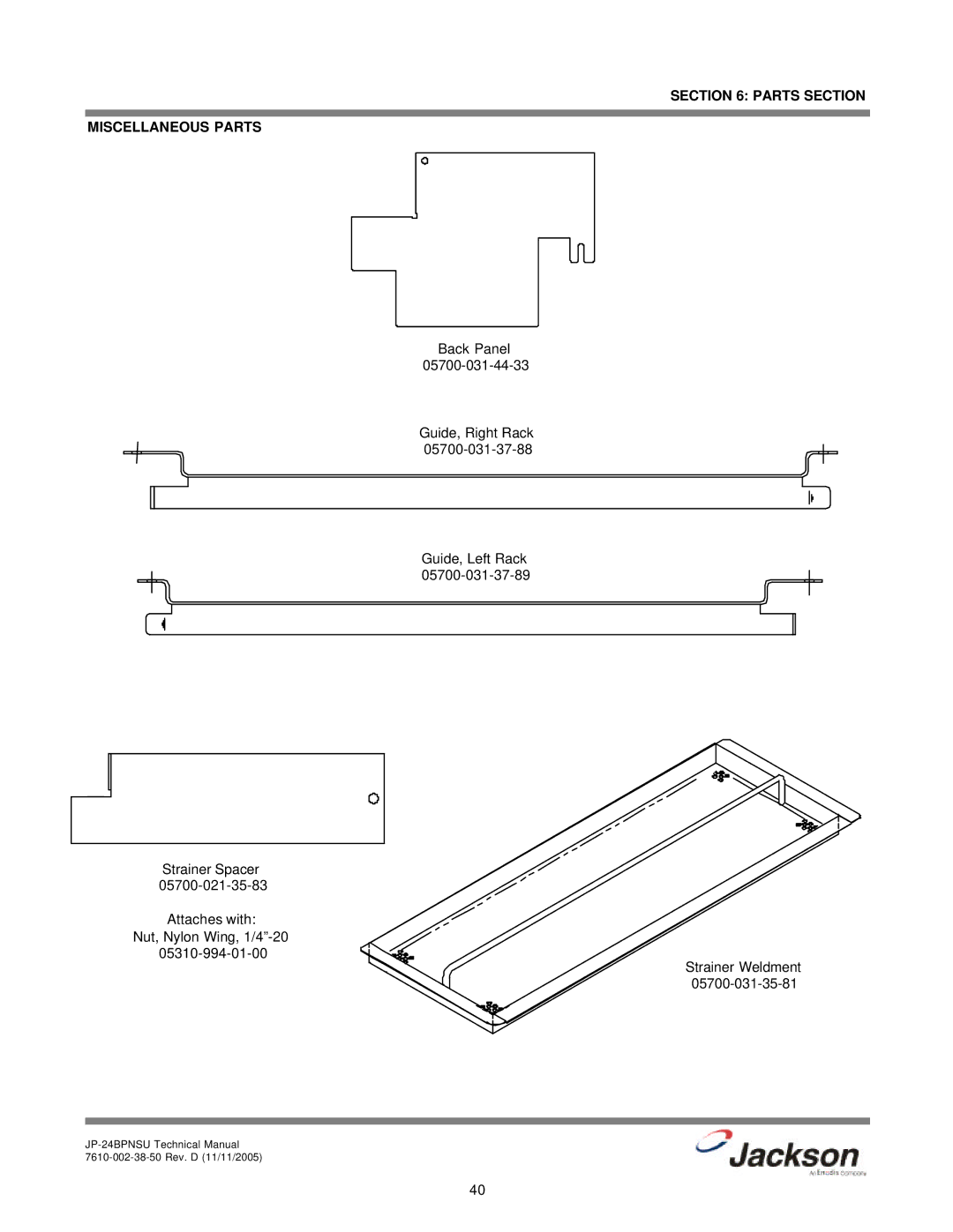 Jackson JP-24BPNSU technical manual Parts Section Miscellaneous Parts 