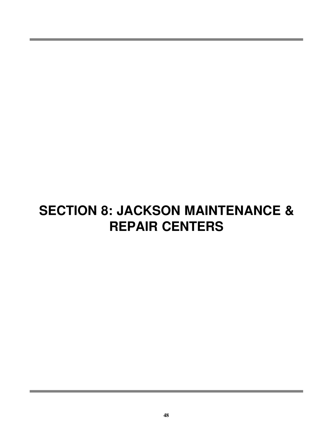 Jackson JP-24BPNSU technical manual Jackson Maintenance Repair Centers 