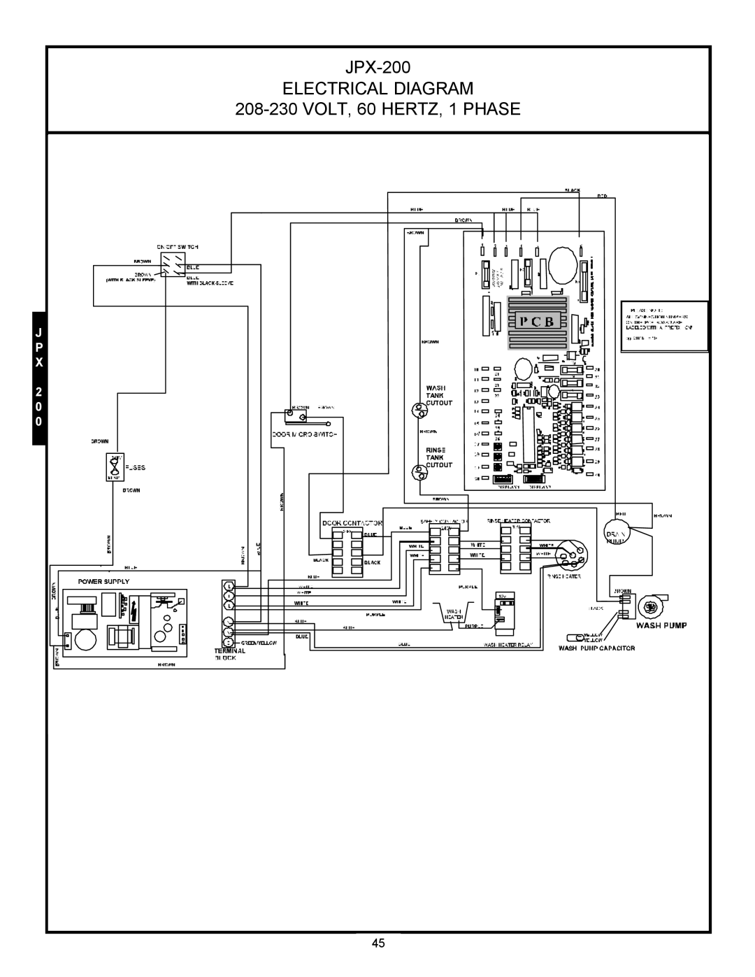 Jackson JPX-200, JPX-160, jpx-140 service manual Electrical Diagram, VOLT, 60 HERTZ, 1 PHASE 