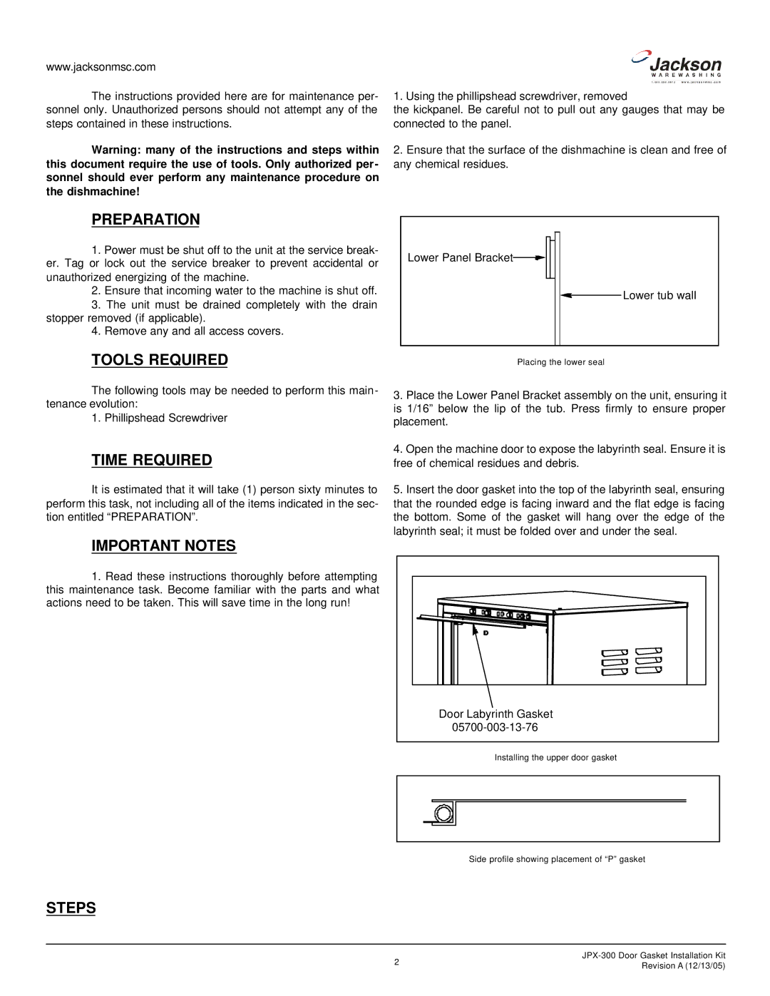 Jackson JPX-300 manual Preparation, Tools Required, Time Required, Important Notes, Steps 