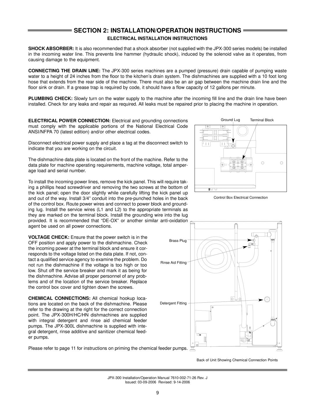 Jackson JPX-300L, JPX-300HC, JPX-300HN operation manual Electrical Installation Instructions 