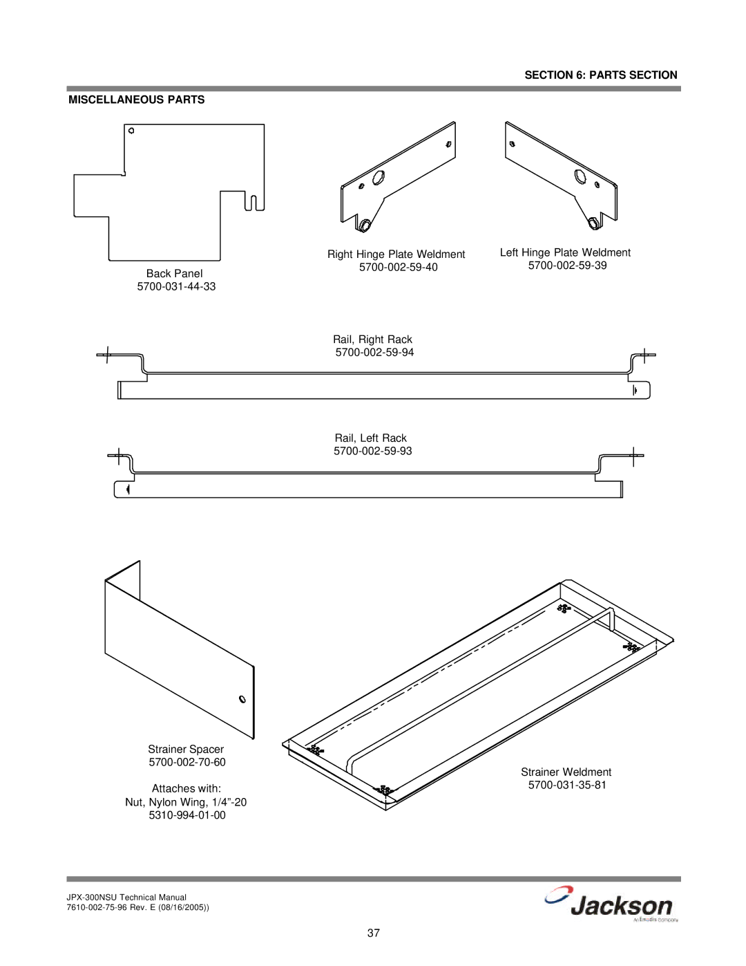 Jackson JPX-300NSU technical manual Parts Section Miscellaneous Parts 