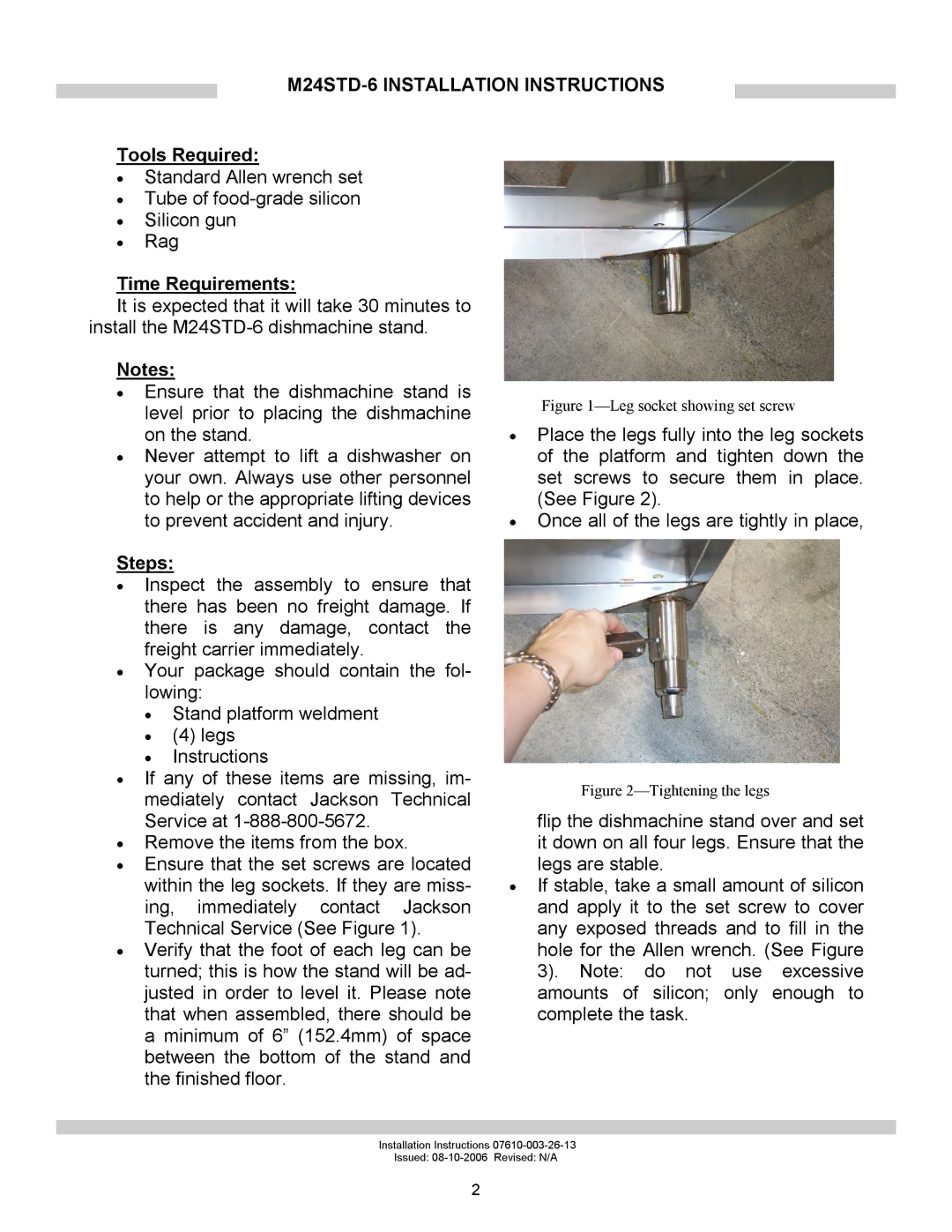 Jackson installation instructions M24STD-6 Installation Instructions, Tools Required, Time Requirements, Steps 