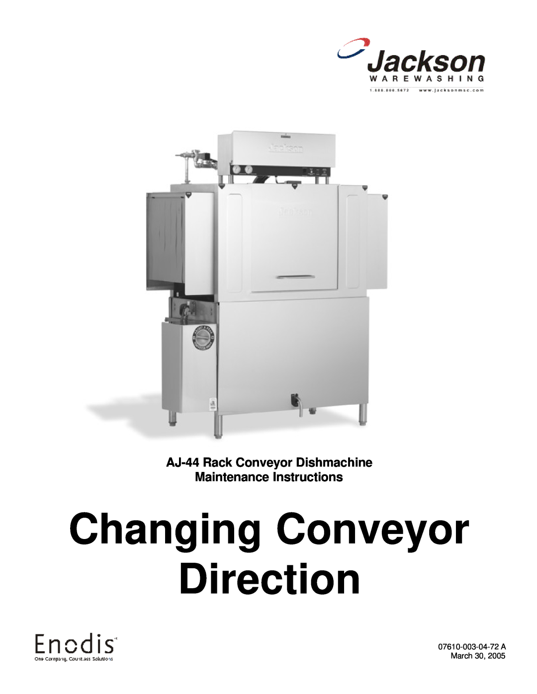 Jackson manual Changing Conveyor Direction, AJ-44Rack Conveyor Dishmachine, Maintenance Instructions 