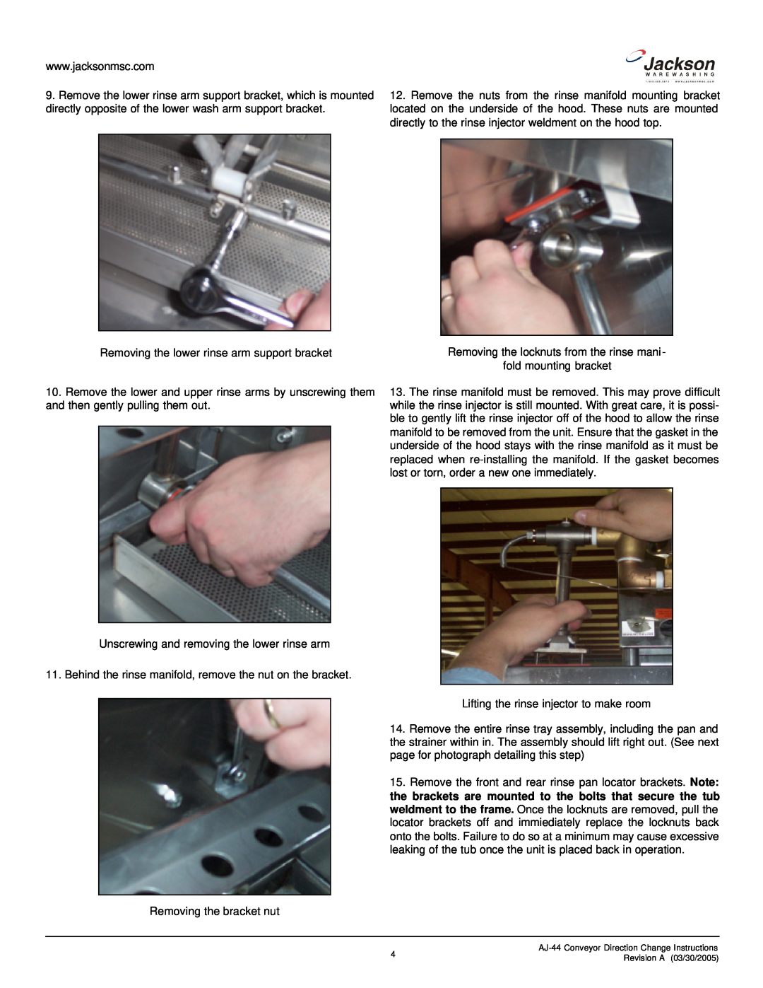 Jackson AJ-44, Rack Conveyor Dishmachine manual 