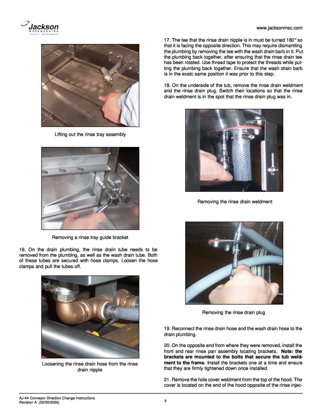 Jackson Rack Conveyor Dishmachine, AJ-44 manual 