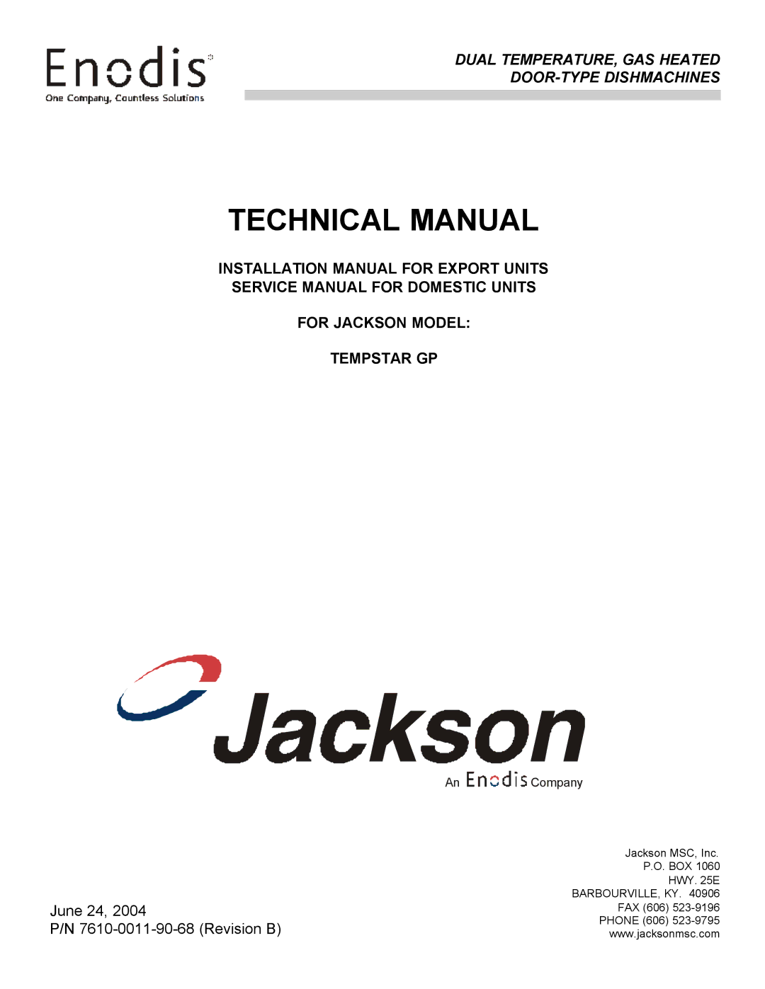 Jackson Tempstar GP technical manual Technical Manual 