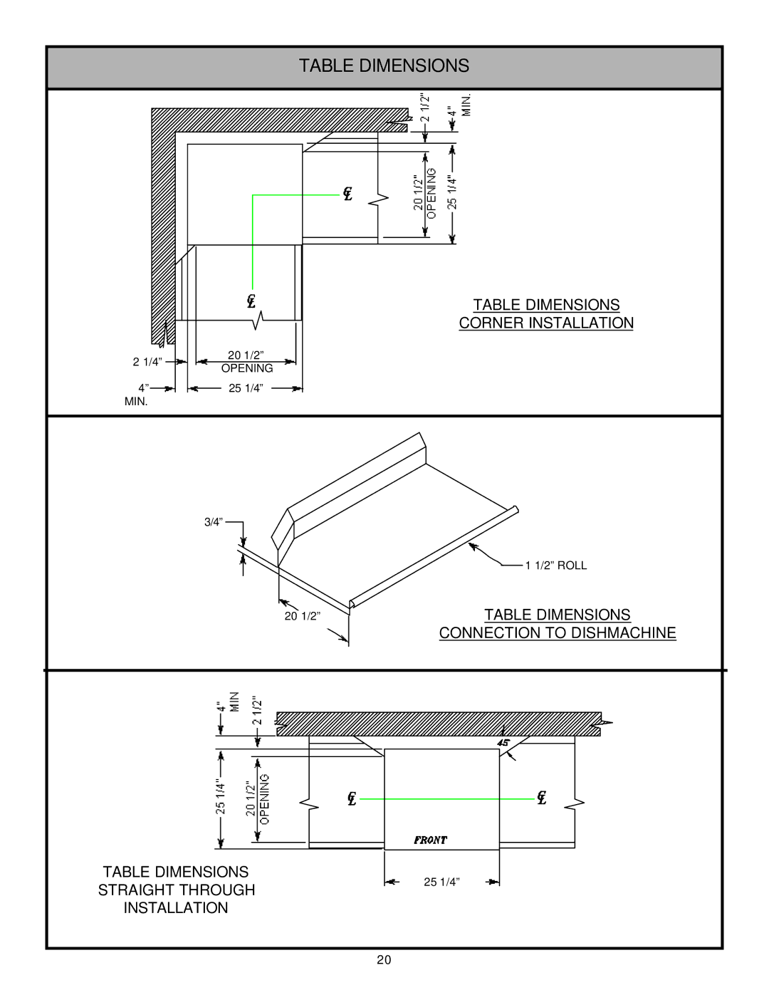 Jackson Tempstar GP technical manual Table Dimensions 