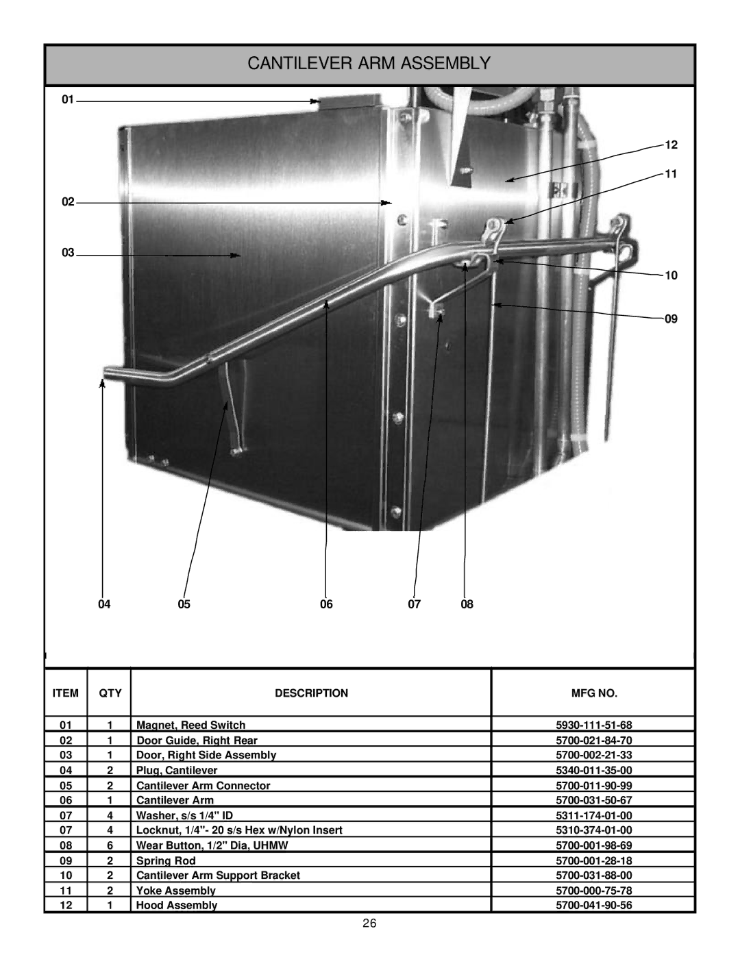 Jackson Tempstar GP technical manual Cantilever ARM Assembly 