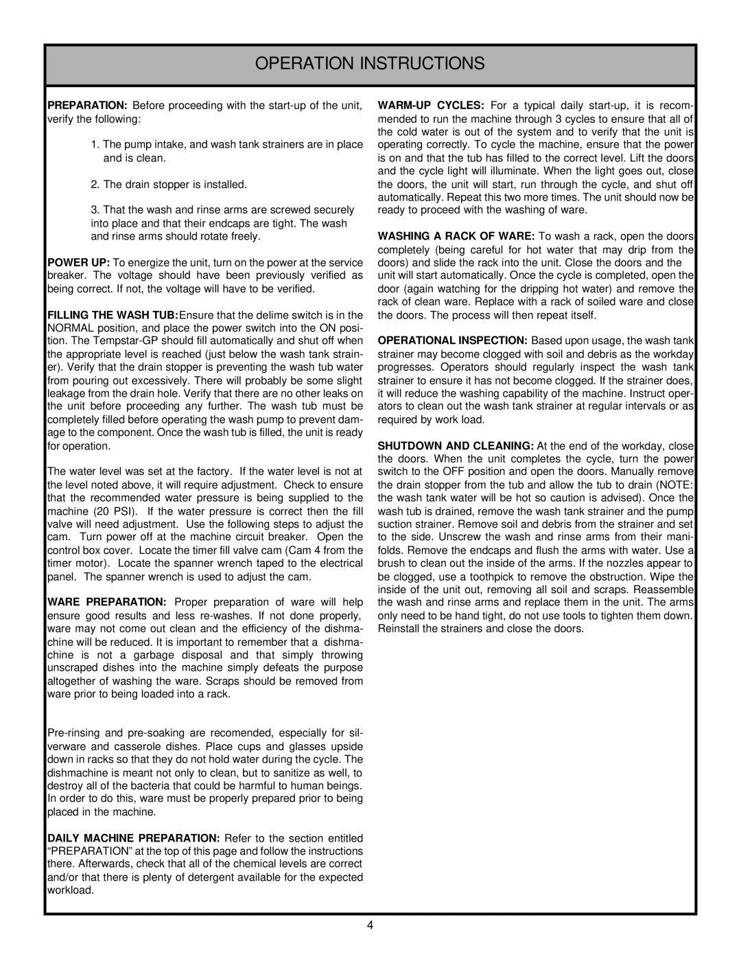 Jackson Tempstar GP technical manual Operation Instructions 